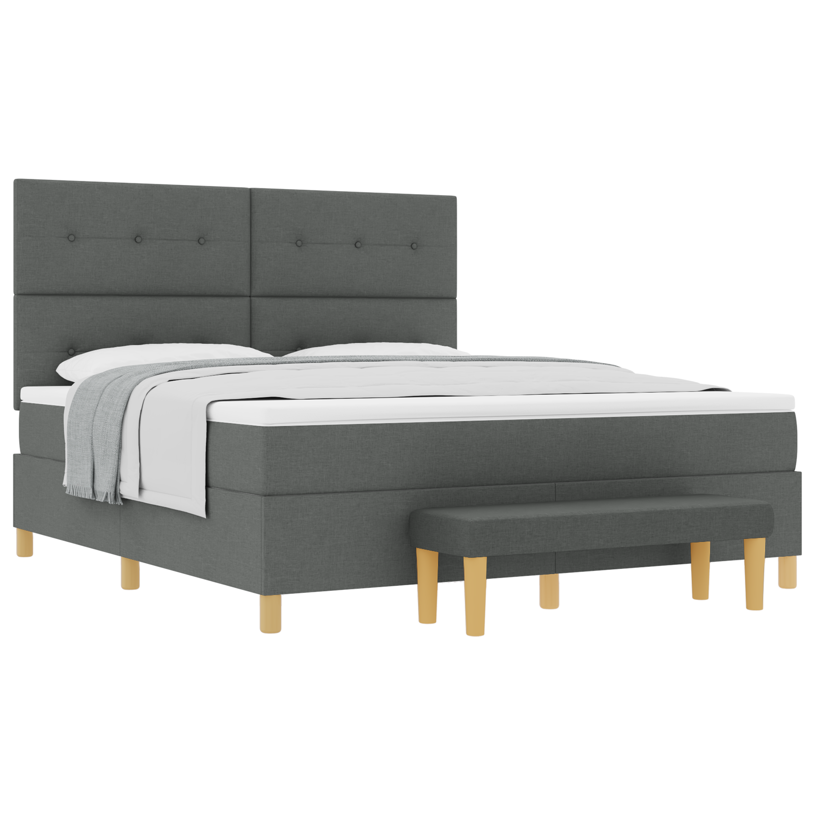 lova su čiužiniu ir suoleliu tamsiai pilka 180x200 cm audinys - Image 2