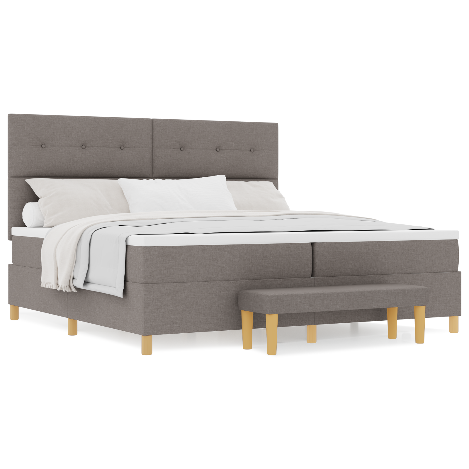 Lovos pagrindas su čiužiniu ir suoleliu Taupe 200x200 cm Audinys - Image 4