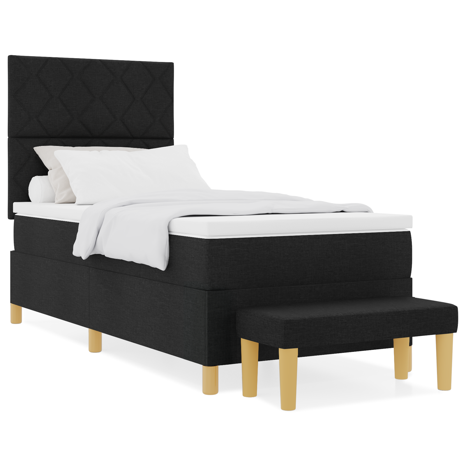 dėžinė lova su čiužiniu ir suoleliu juoda 100x200 cm audinys - Image 4
