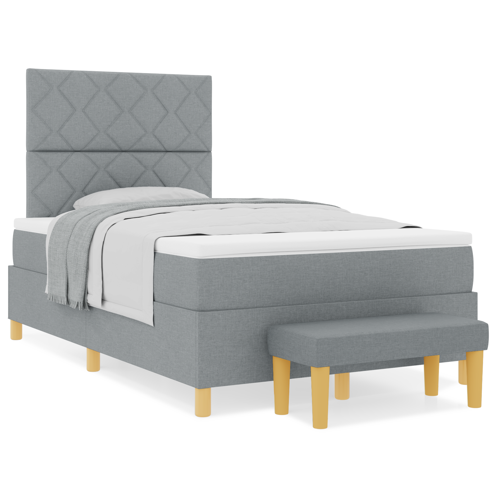 dėžinis čiužinys su čiužiniu ir suolu Šviesiai pilkas 120x190 cm audinys - Image 4