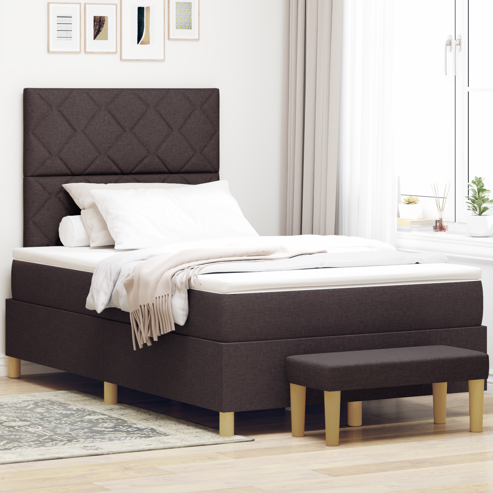 Kampinis Čiužinys su Čiužiniu ir Suoleliu Tamsiai Rudas 120x200 cm Audinys