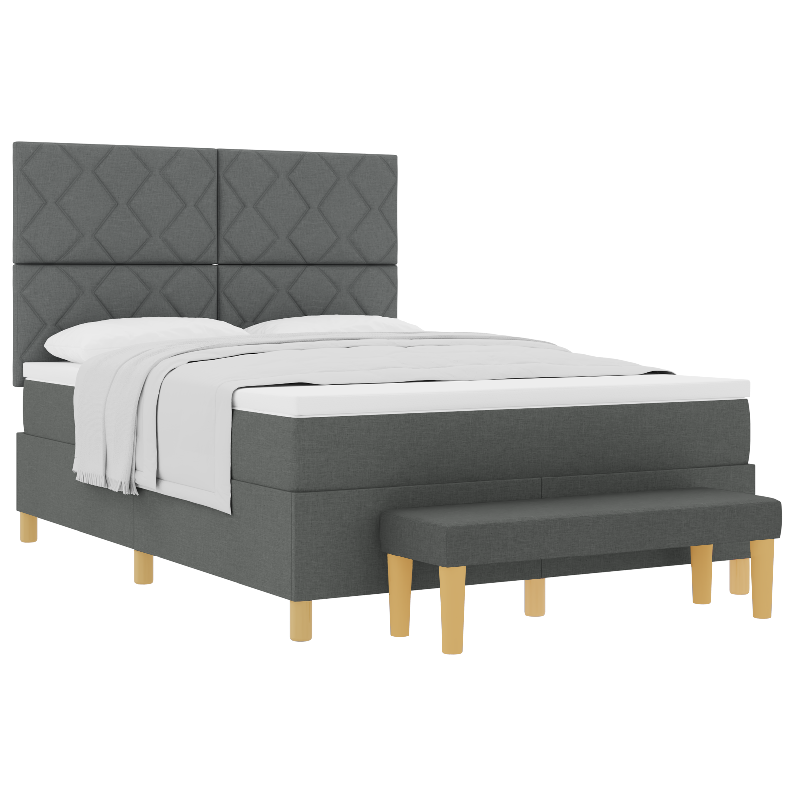 Dėžinė lova su čiužiniu ir suolu Tamsiai pilka 160x200 cm Audinys - Image 2