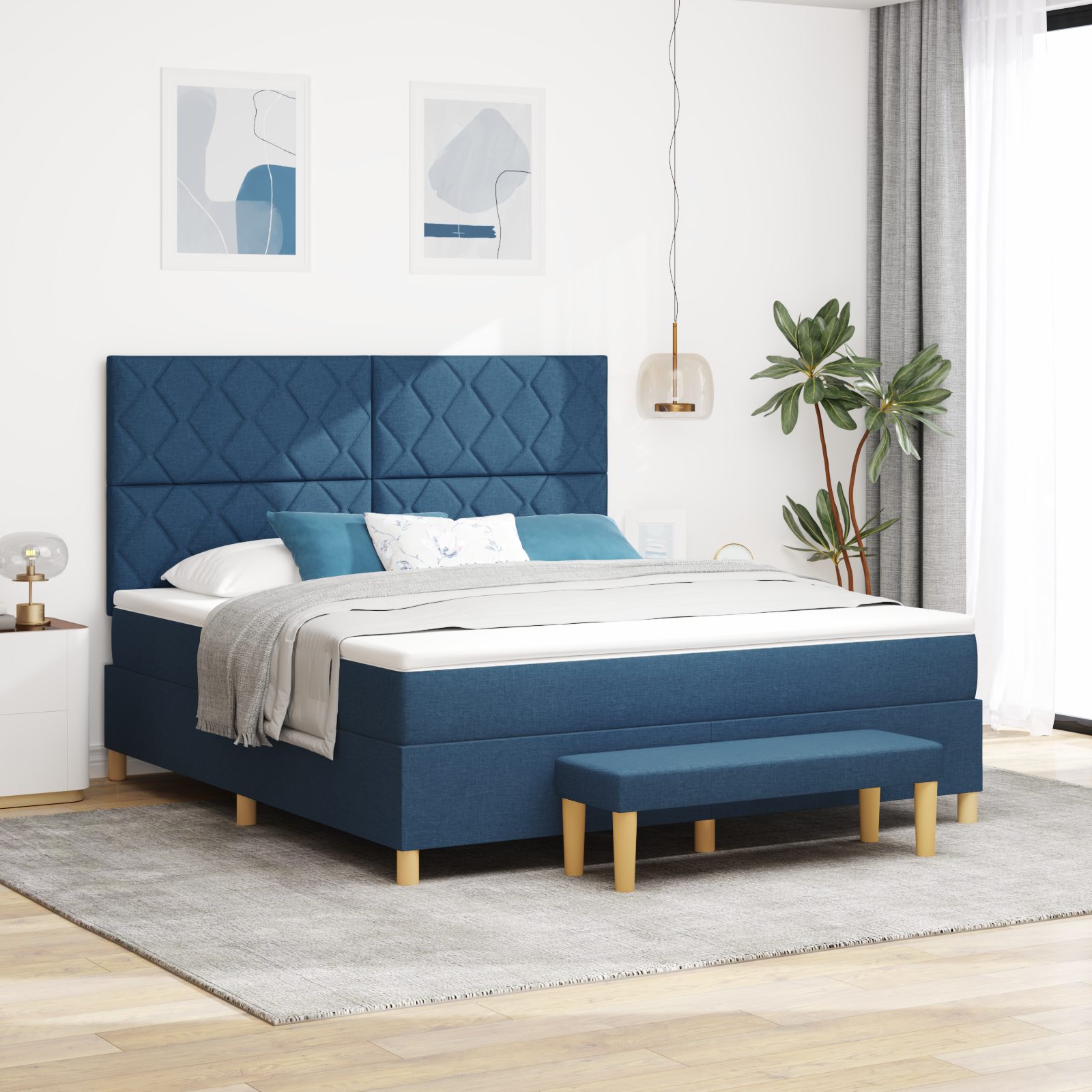 Thumbnail - vidaXL Boxspringbett mit Matratze & Bank Blau 180x200 cm Stoff
