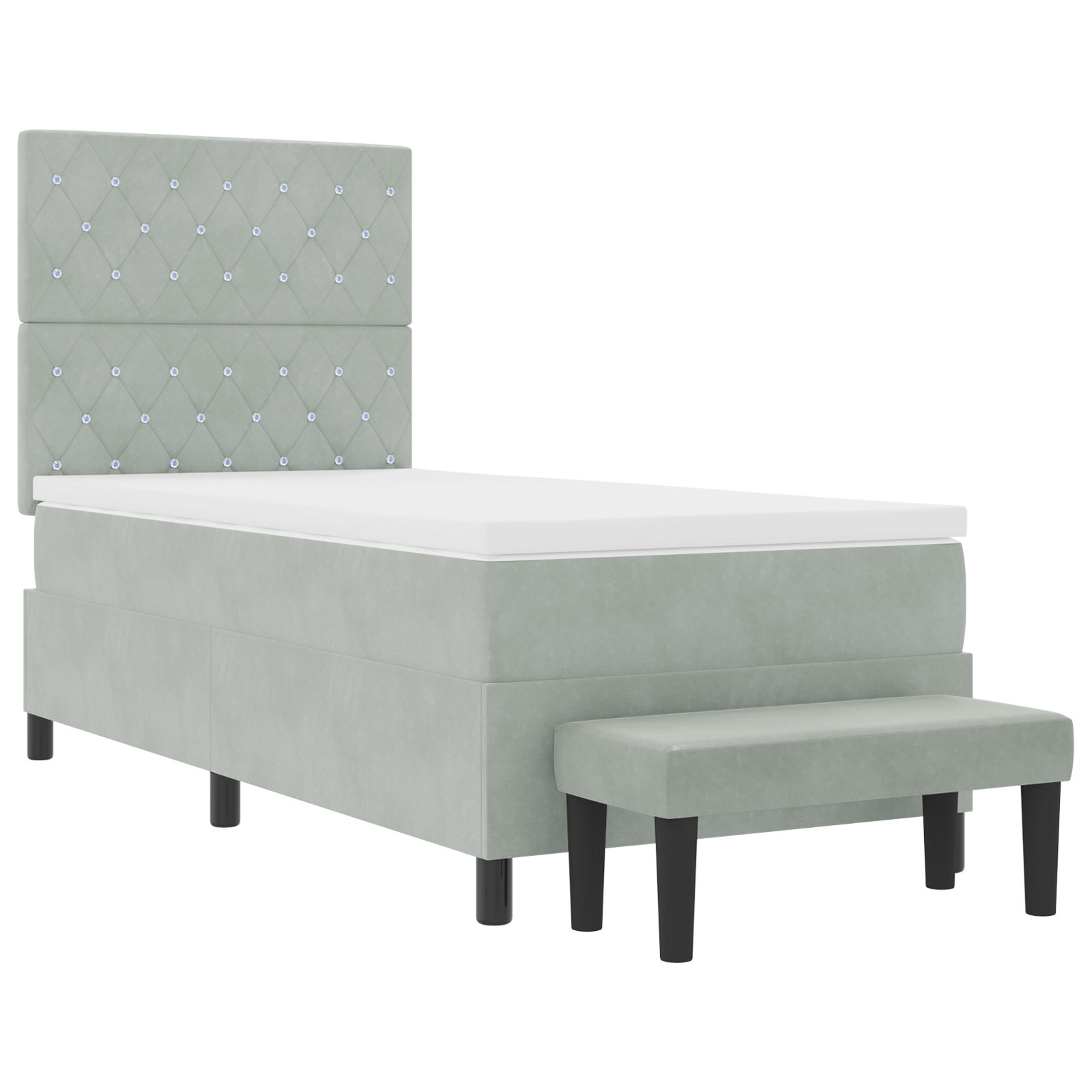 Bokštinis lovos rėmas su čiužiniu ir suoleliu, Šviesiai pilka 90x190 cm, Aksomas - Image 8