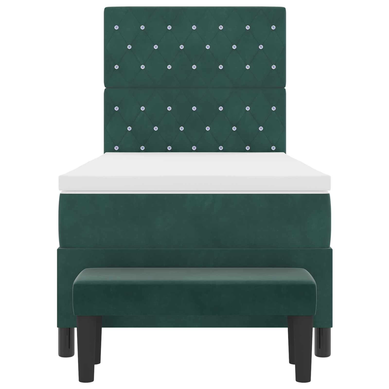 Dvigulė lova su čiužiniu ir suoleliu, tamsiai žalia, 90x190 cm, aksomas - Image 9