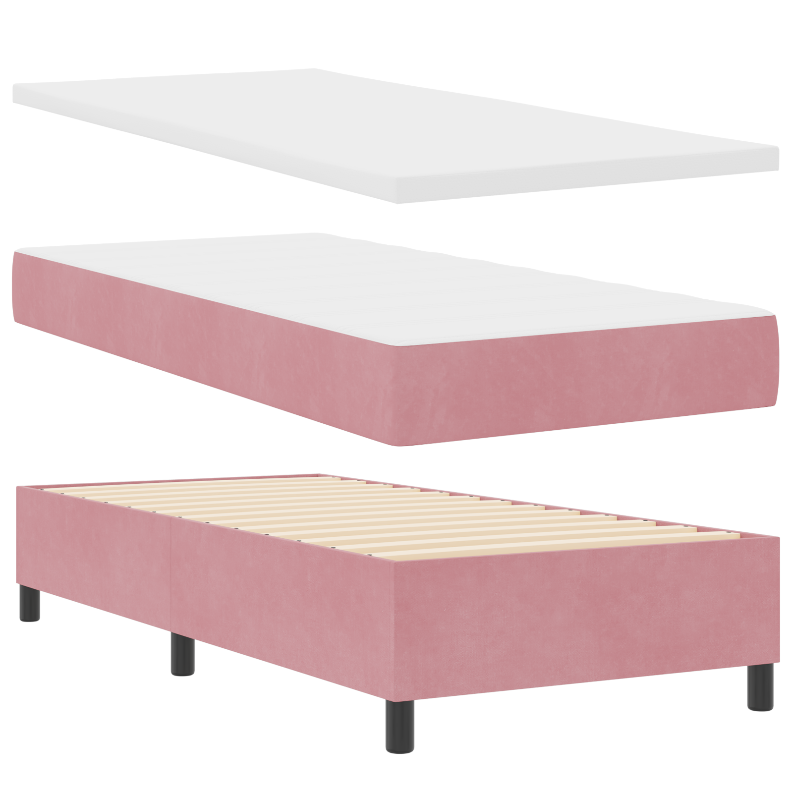 Box Spring Lova su Čiužiniu ir Suoliuku Rožinė 90x190 cm Aksomas - Image 3