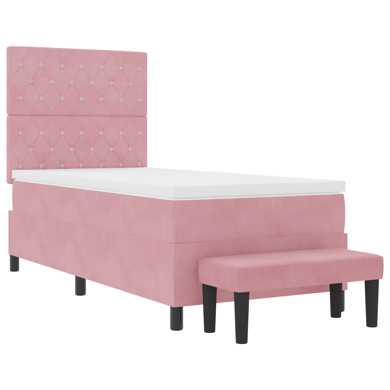 Box Spring Lova su Čiužiniu ir Suoliuku Rožinė 90x190 cm Aksomas - Image 8