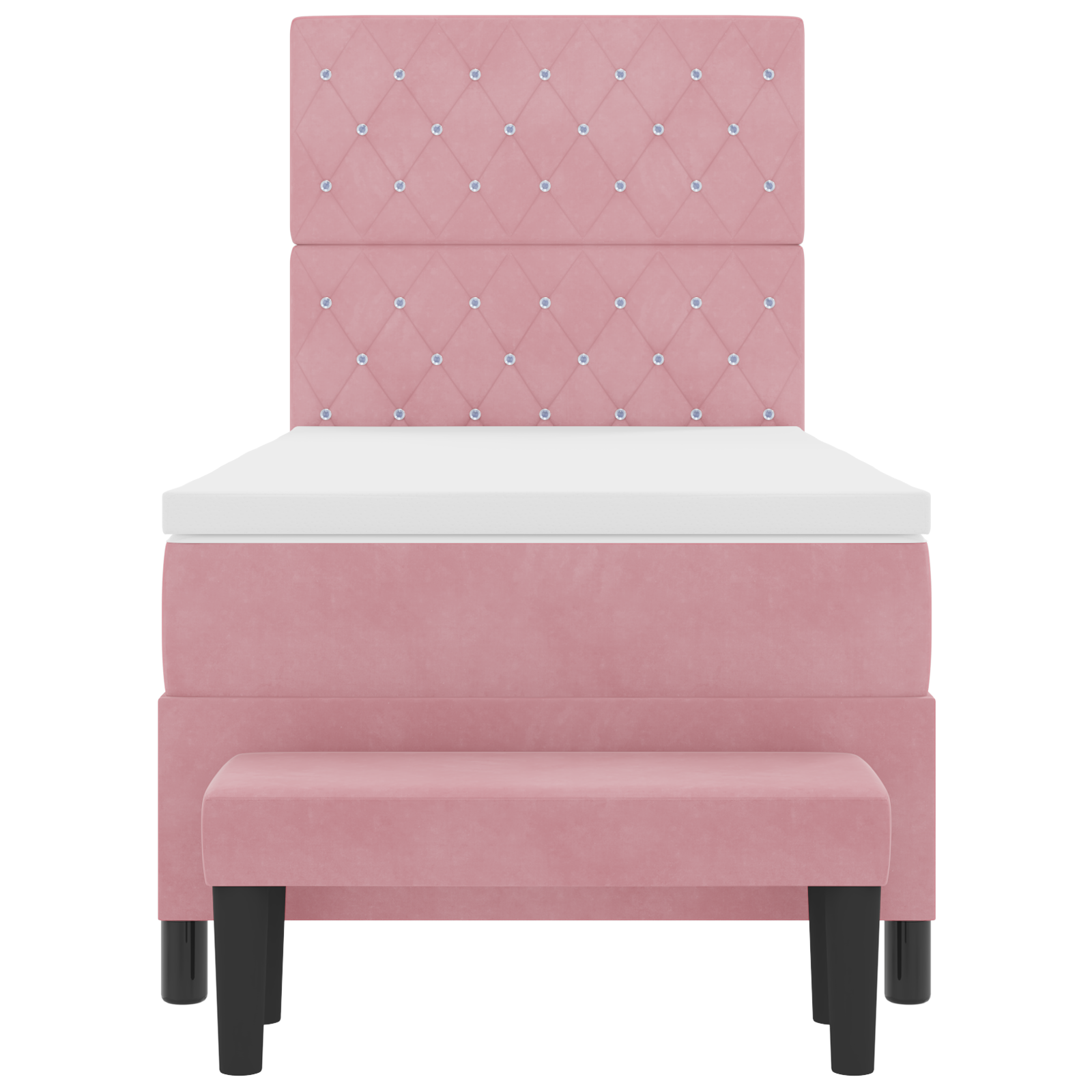 Box Spring Lova su Čiužiniu ir Suoliuku Rožinė 90x190 cm Aksomas - Image 9