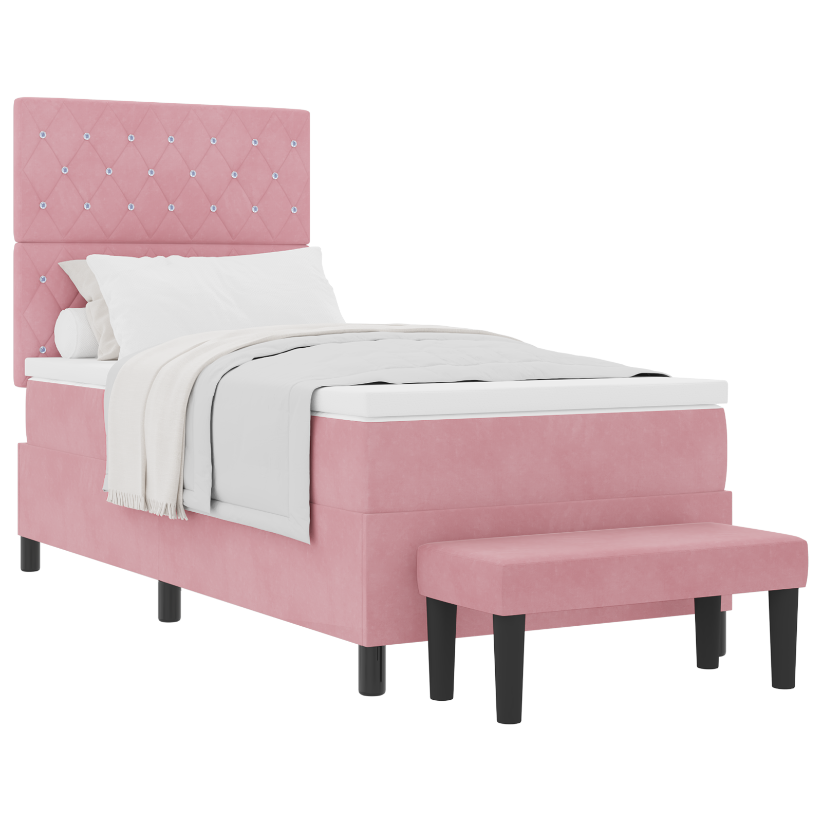 Box Spring Lova su Čiužiniu ir Suoliuku Rožinė 90x190 cm Aksomas - Image 2