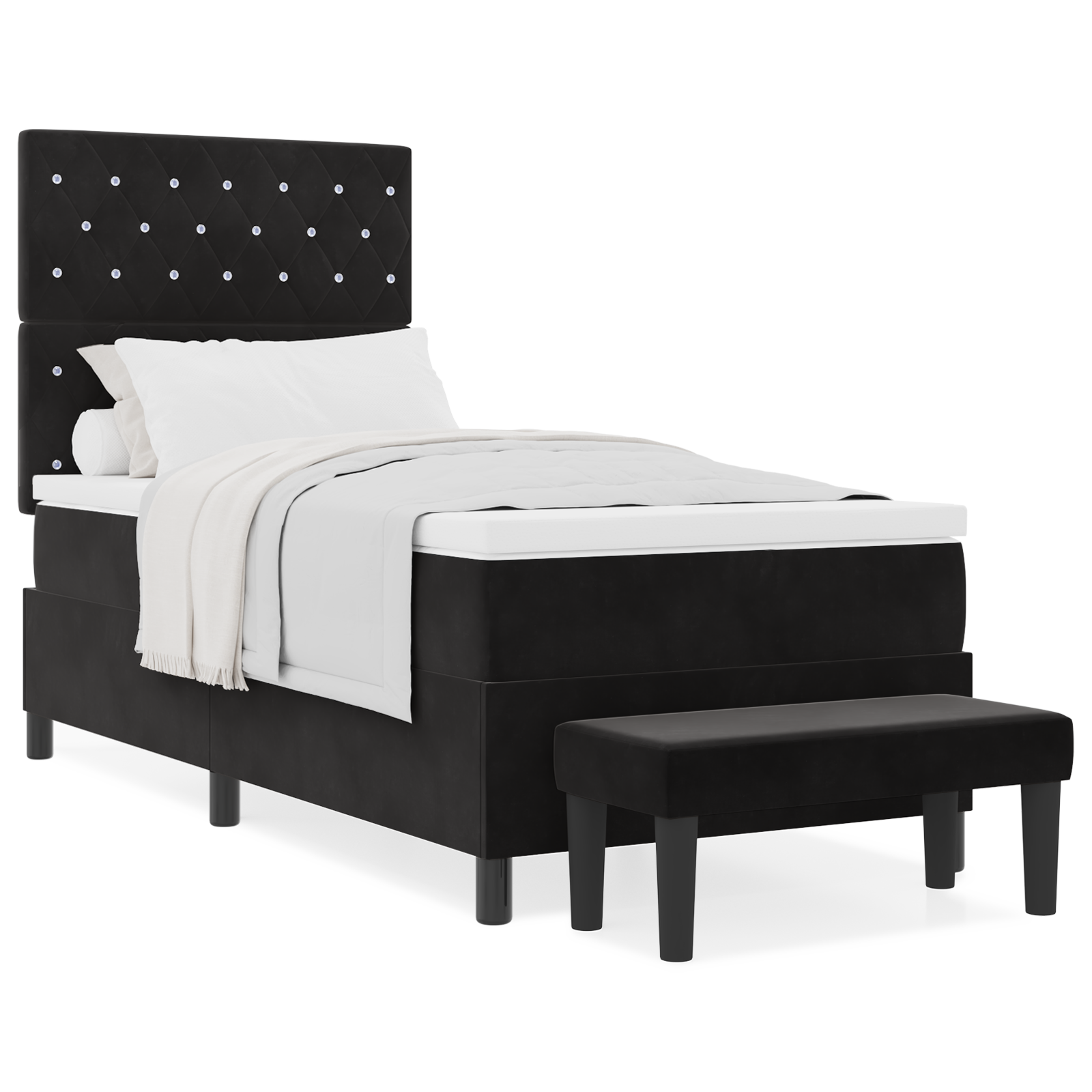 Juoda kastuvinė lova su čiužiniu ir suoleliu 90x200 cm - Image 4