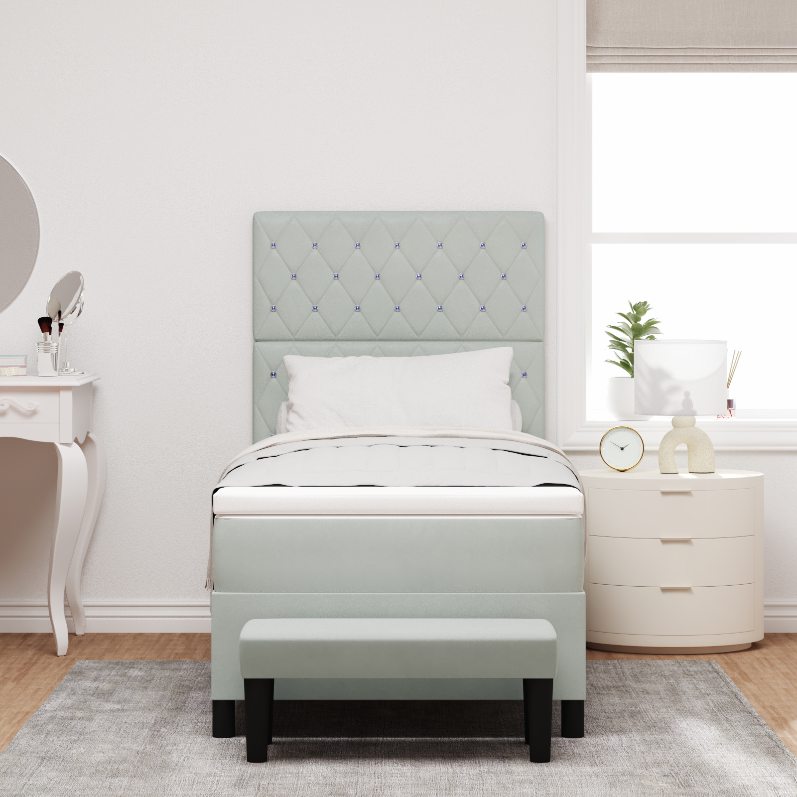 Dėžutės tipo čiužinys su čiužiniu ir suoleliu Šviesiai pilkas 100x200 cm Aksomas - Image 5