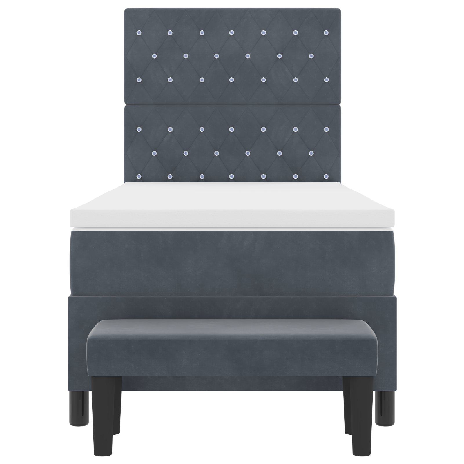 Dėžutės spyruoklių lova su čiužiniu ir suolu tamsiai pilka 100x200 cm aksomas - Image 9