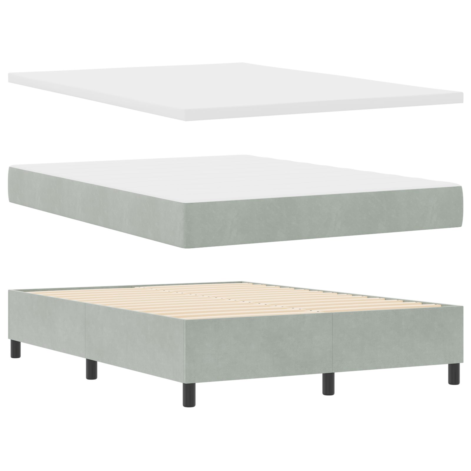 Thumbnail - vidaXL Boxspringbett mit Matratze & Bank Hellgrau 140x200 cm Samt