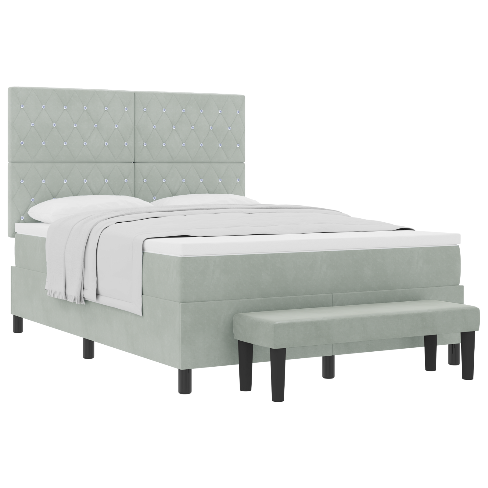 Thumbnail - vidaXL Boxspringbett mit Matratze & Bank Hellgrau 140x200 cm Samt