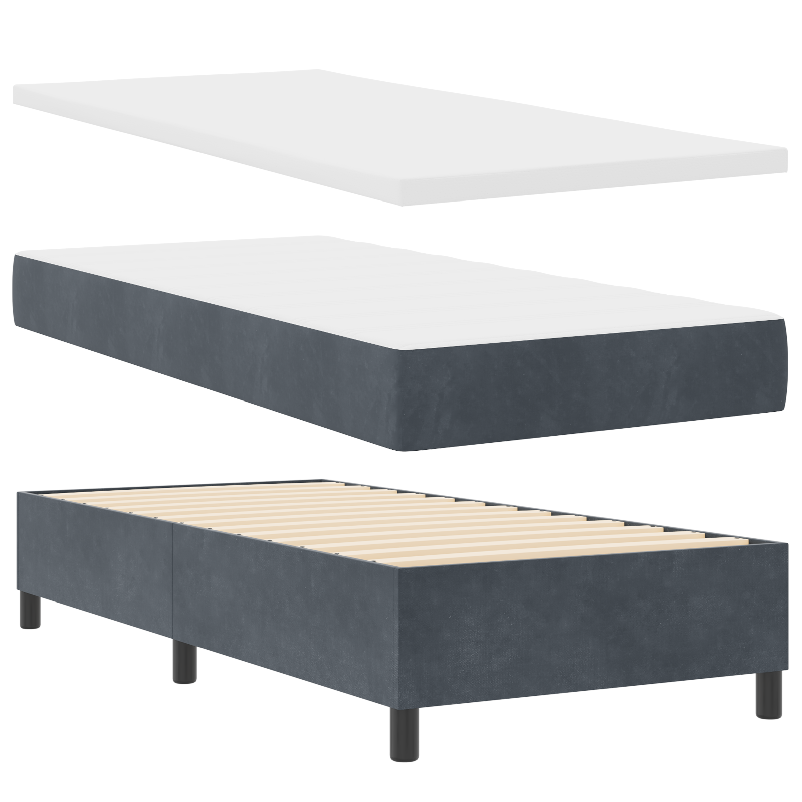 Thumbnail - vidaXL Boxspringbett mit Matratze & Bank Dunkelgrau 90x190 cm Samt
