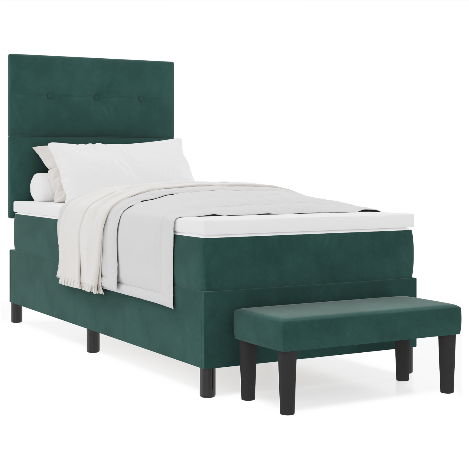 Box Spring lova su čiužiniu ir suoleliu Tamsiai žalia 90x190 cm Aksomas - Image 4