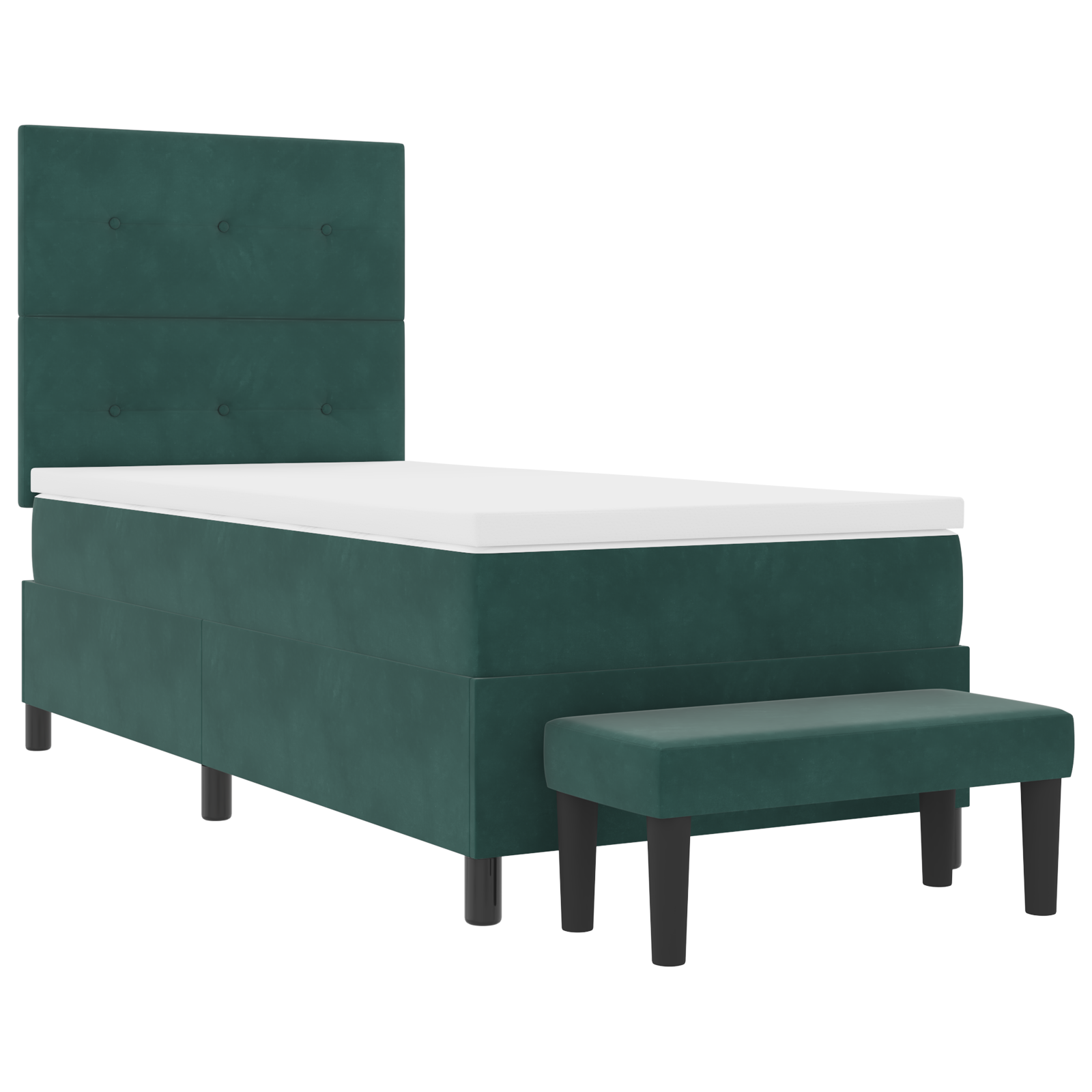 Box Spring lova su čiužiniu ir suoleliu Tamsiai žalia 90x190 cm Aksomas - Image 8
