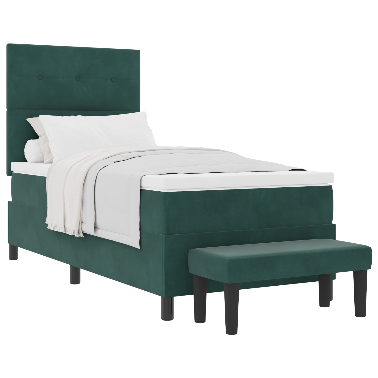 Box Spring lova su čiužiniu ir suoleliu Tamsiai žalia 90x190 cm Aksomas - Image 2