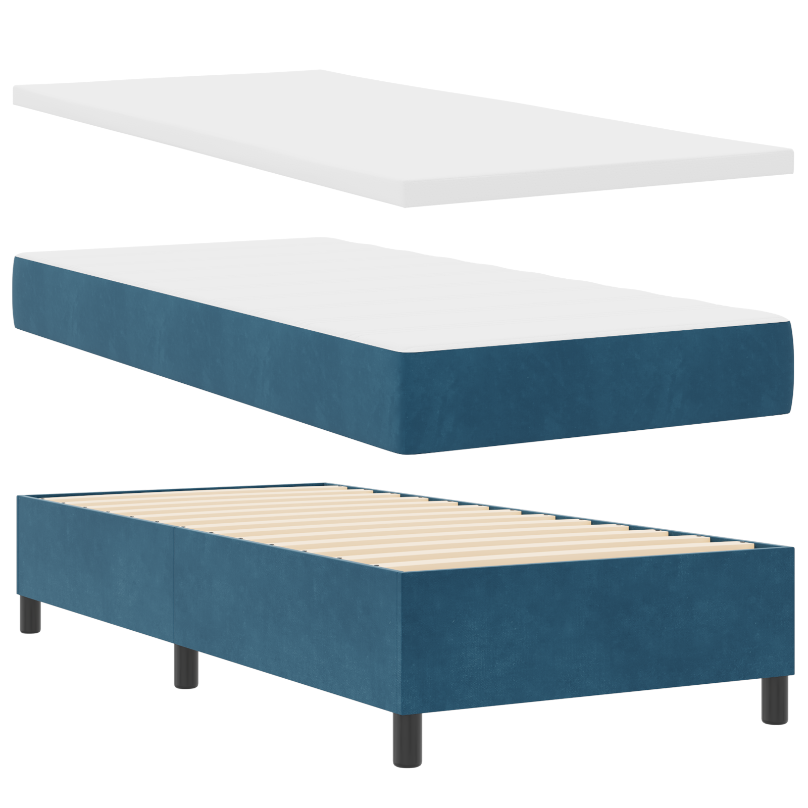Thumbnail - vidaXL Boxspringbett mit Matratze & Bank Dunkelblau 100x200 cm Samt