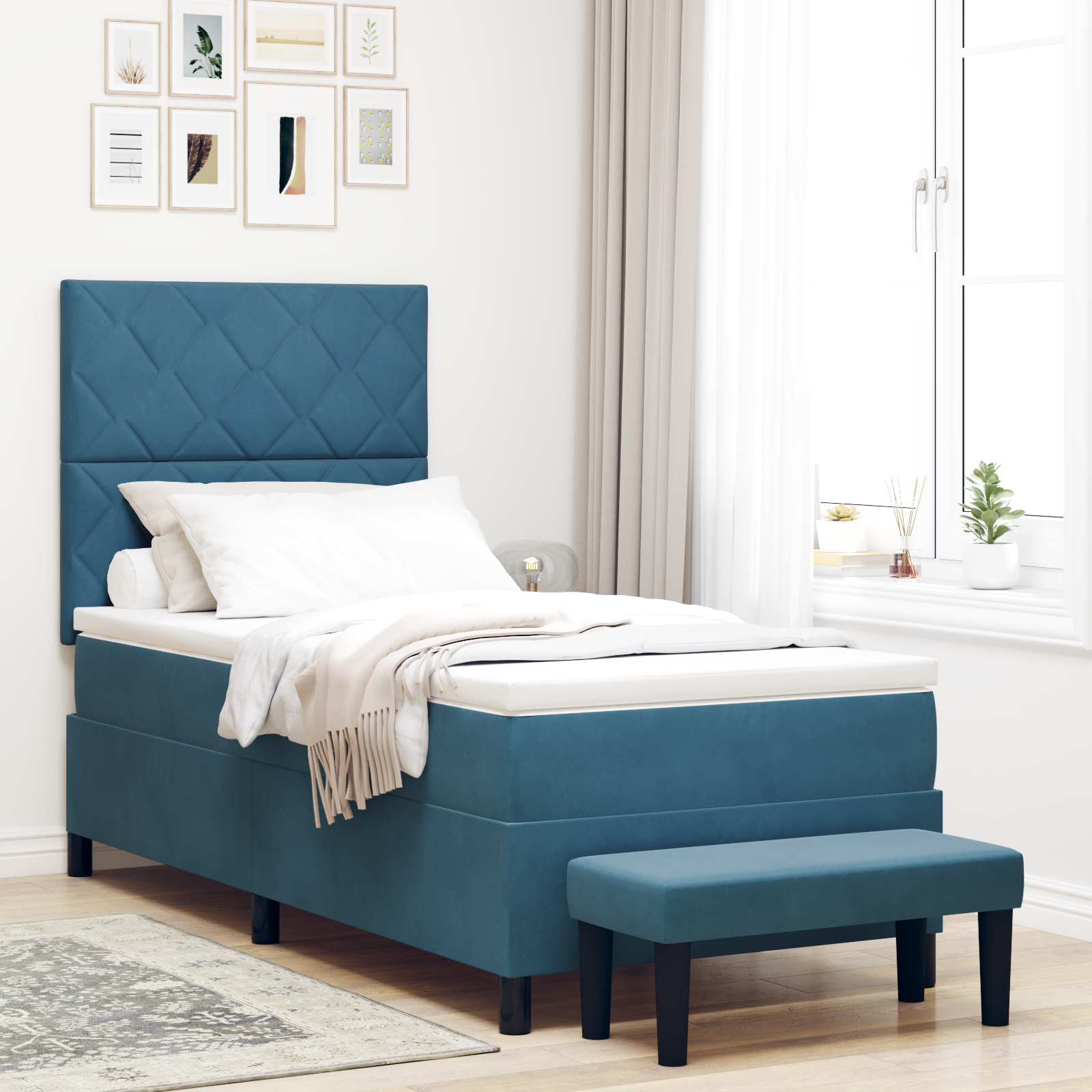 Thumbnail - vidaXL Boxspringbett mit Matratze & Bank Dunkelblau 100x200 cm Samt