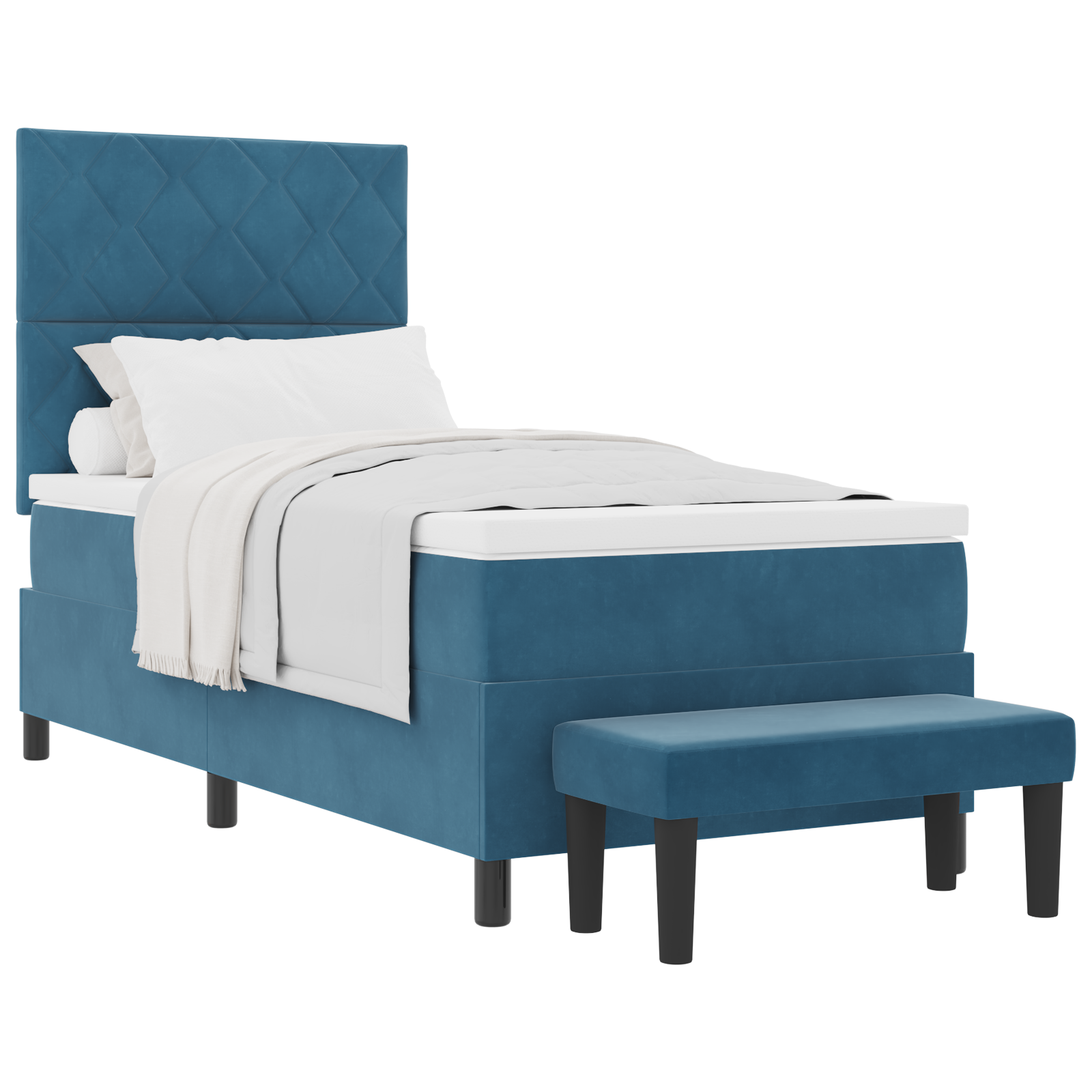 Thumbnail - vidaXL Boxspringbett mit Matratze & Bank Dunkelblau 100x200 cm Samt