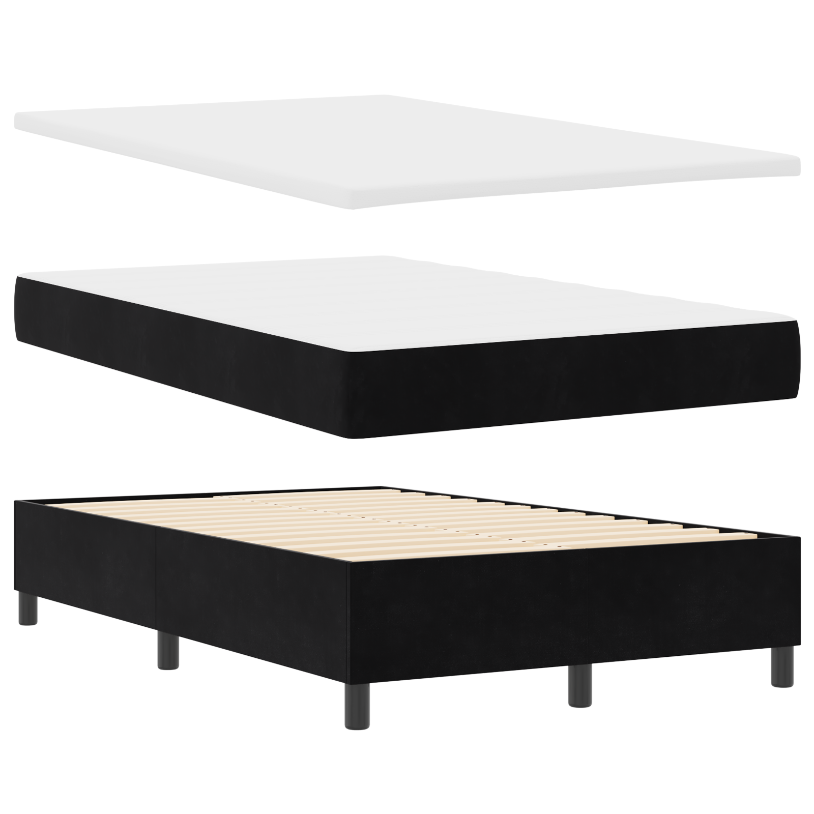 Thumbnail - vidaXL Boxspringbett mit Matratze & Bank Schwarz 120x190 cm Samt