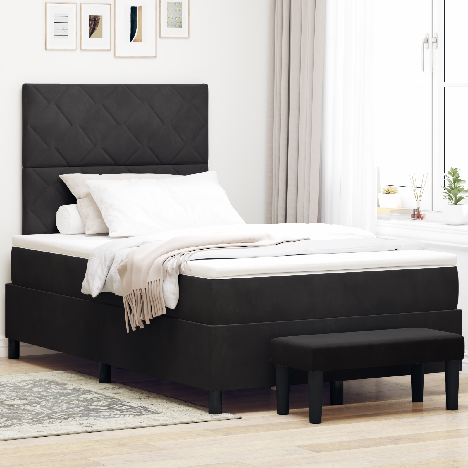 Thumbnail - vidaXL Boxspringbett mit Matratze & Bank Schwarz 120x190 cm Samt