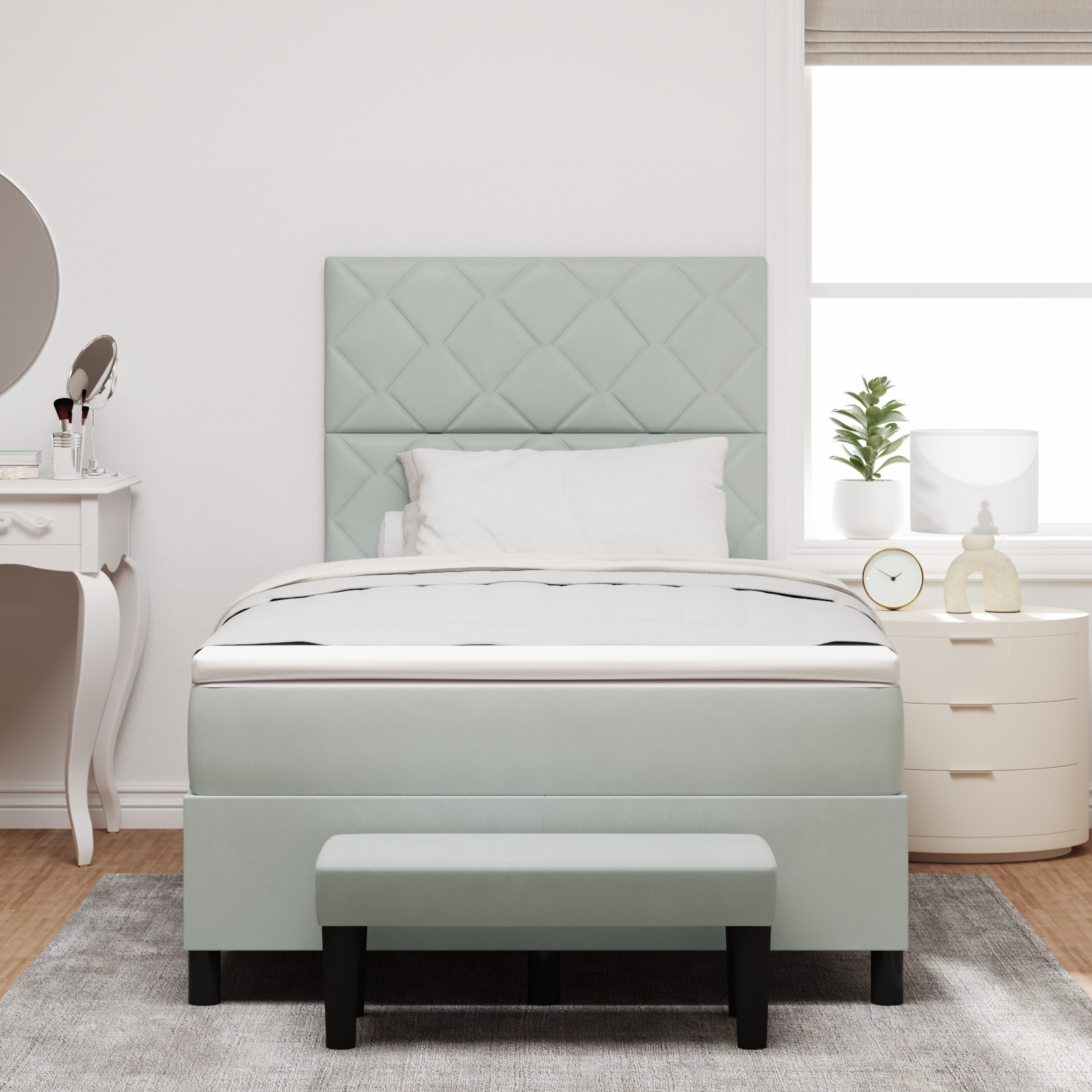 lova su čiužiniu ir suolu Šviesiai pilka 120x200 cm Aksomas - Image 5