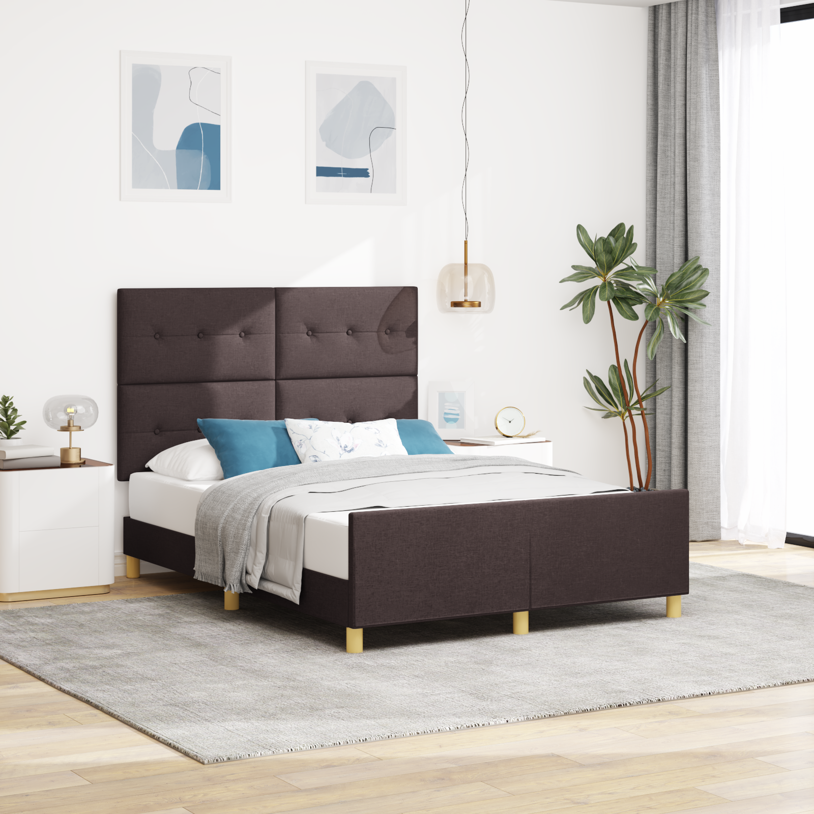 Thumbnail - vidaXL Bettgestell Dunkelbraun 140x190 cm Stoff