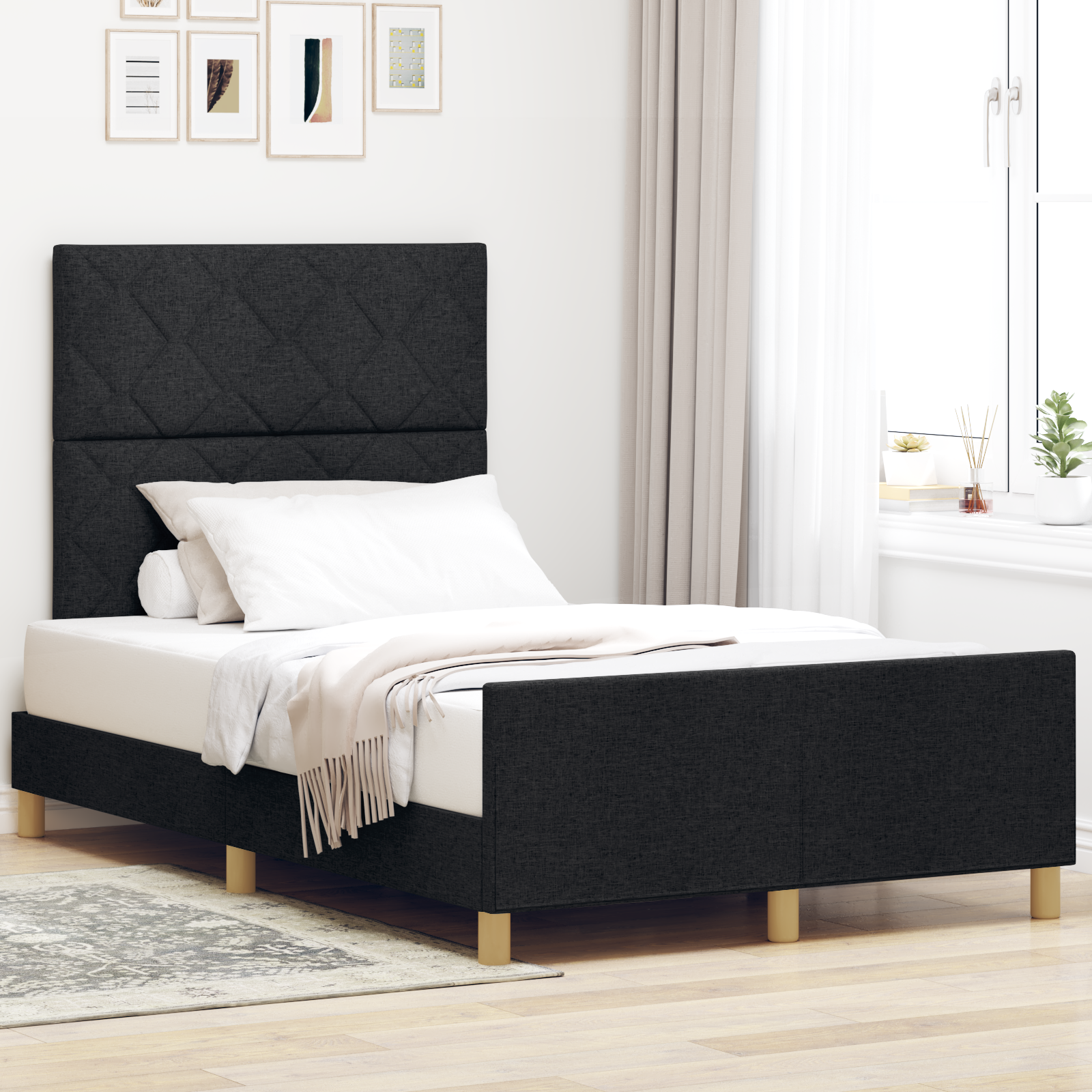 Thumbnail - vidaXL Bettgestell Schwarz Stoff 120x200 cm