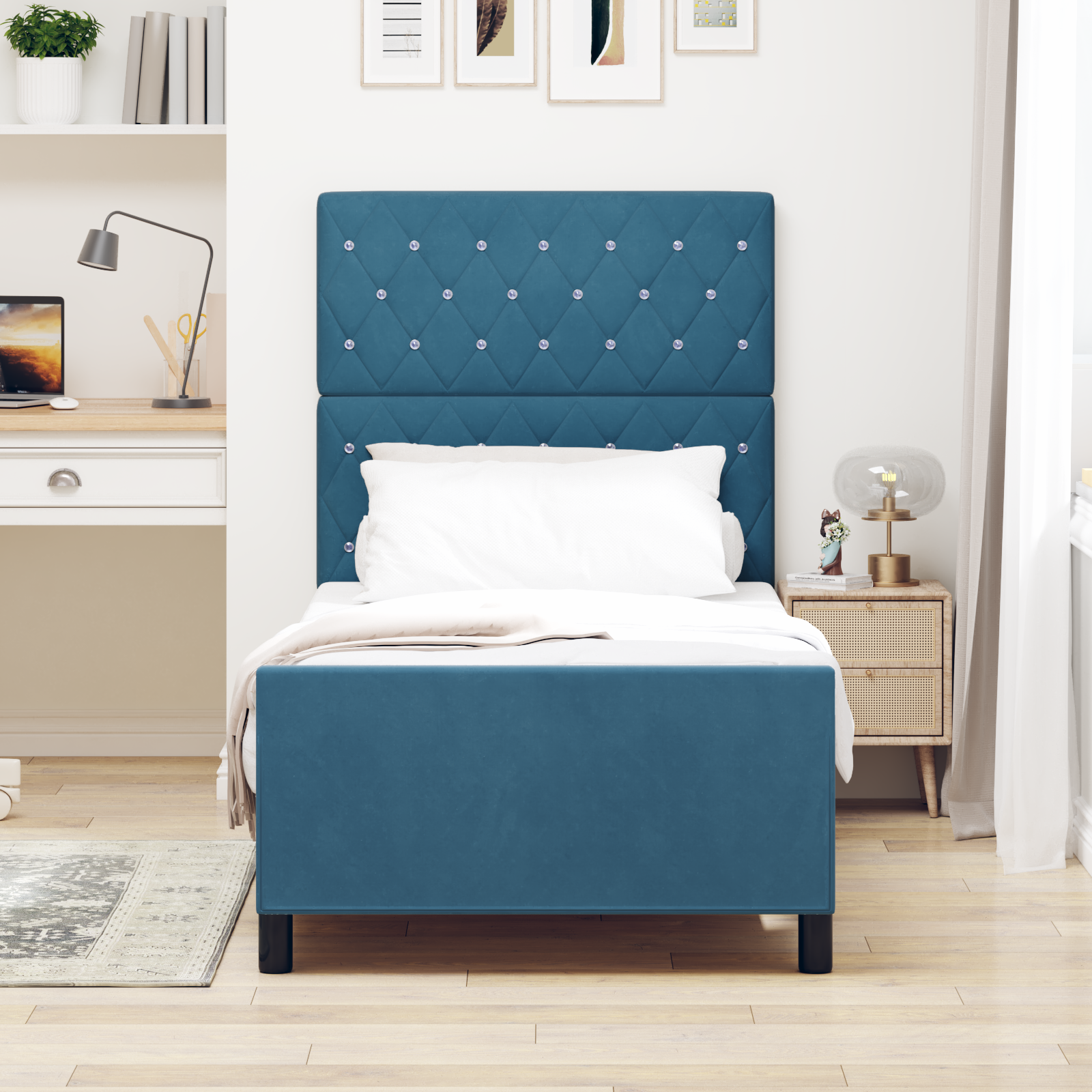 Bed Frame Dark Blue 90x190 cm Velvet - Image 5
