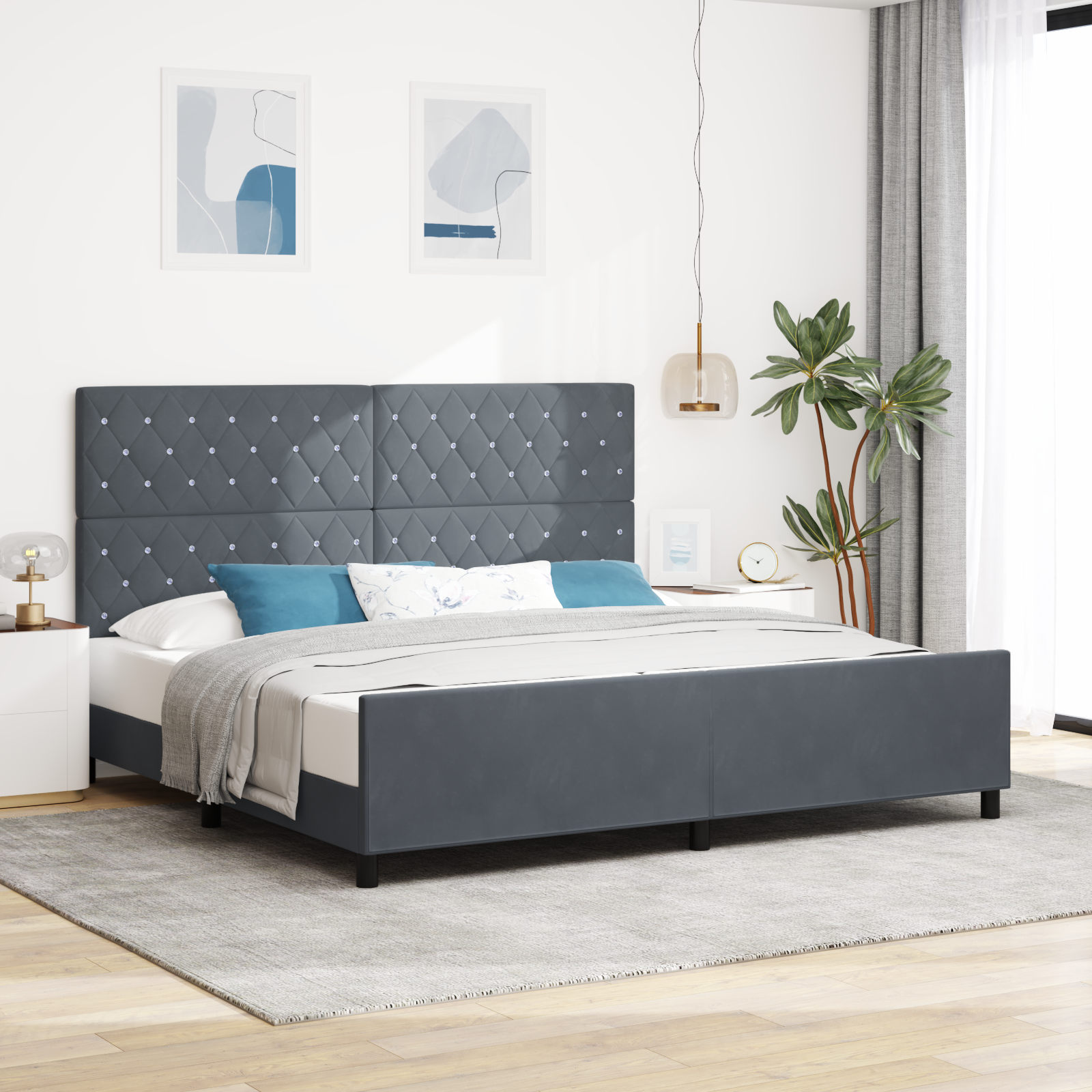 Lovos Rėmas Tamsiai Pilkas 200x200 cm Aksomas