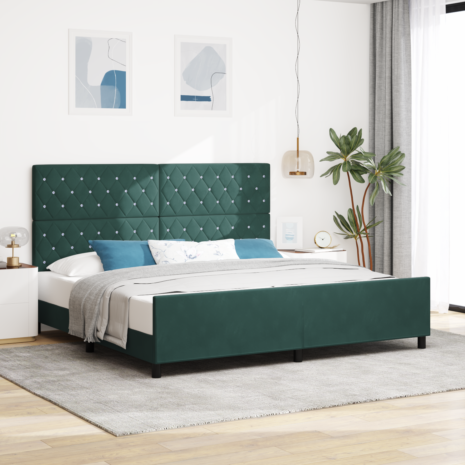 vidaXL Cadru de pat cu headboard Verde închis 200 x 200 cm Catifea