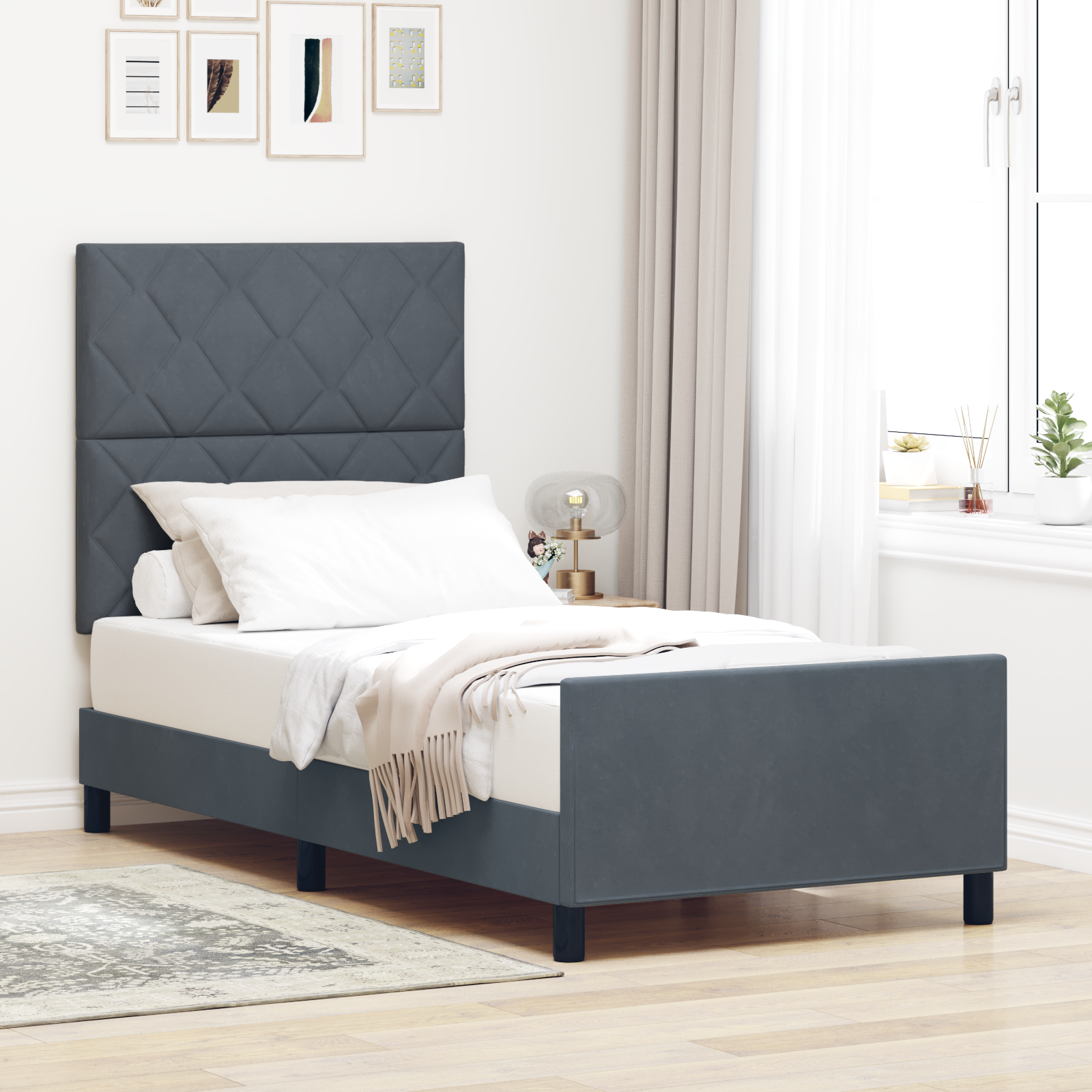Bed Frame Dark Grey 100x200 cm Velvet