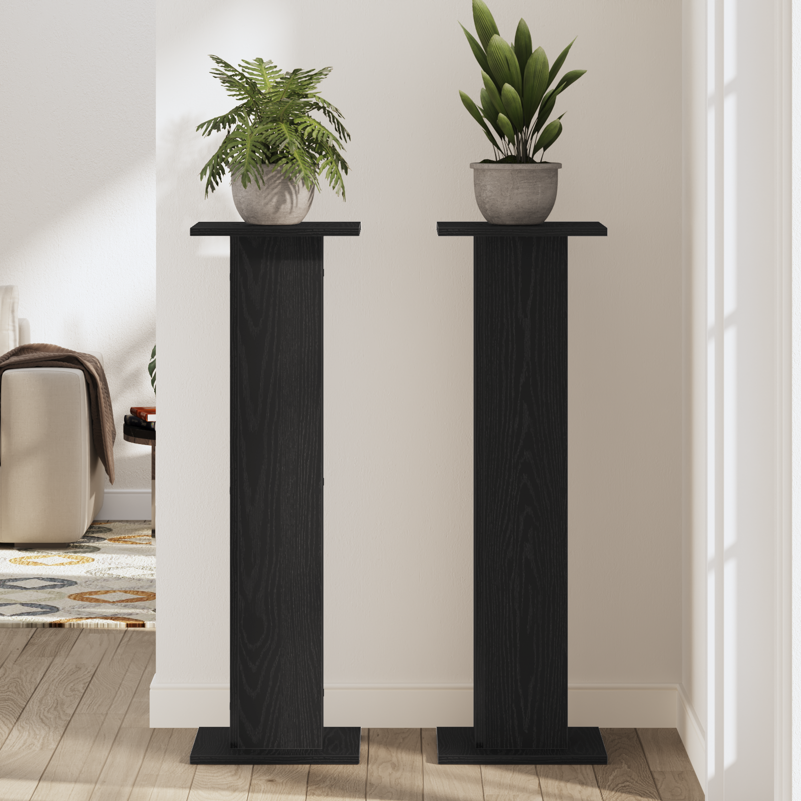 Pflanzenständer 2 Stk. Schwarz Eiche 30x30x95 cm Holzwerkstoff - pflanzen-anzucht-staender - Your Garden Eden