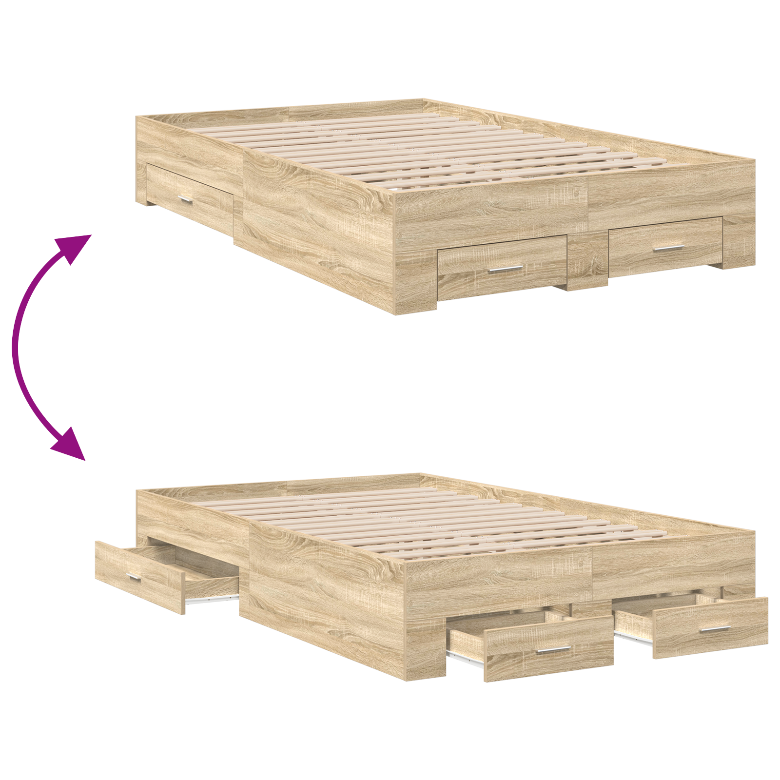 Bed Frame without Mattress with Drawers Double Engineered Wood - Image 9
