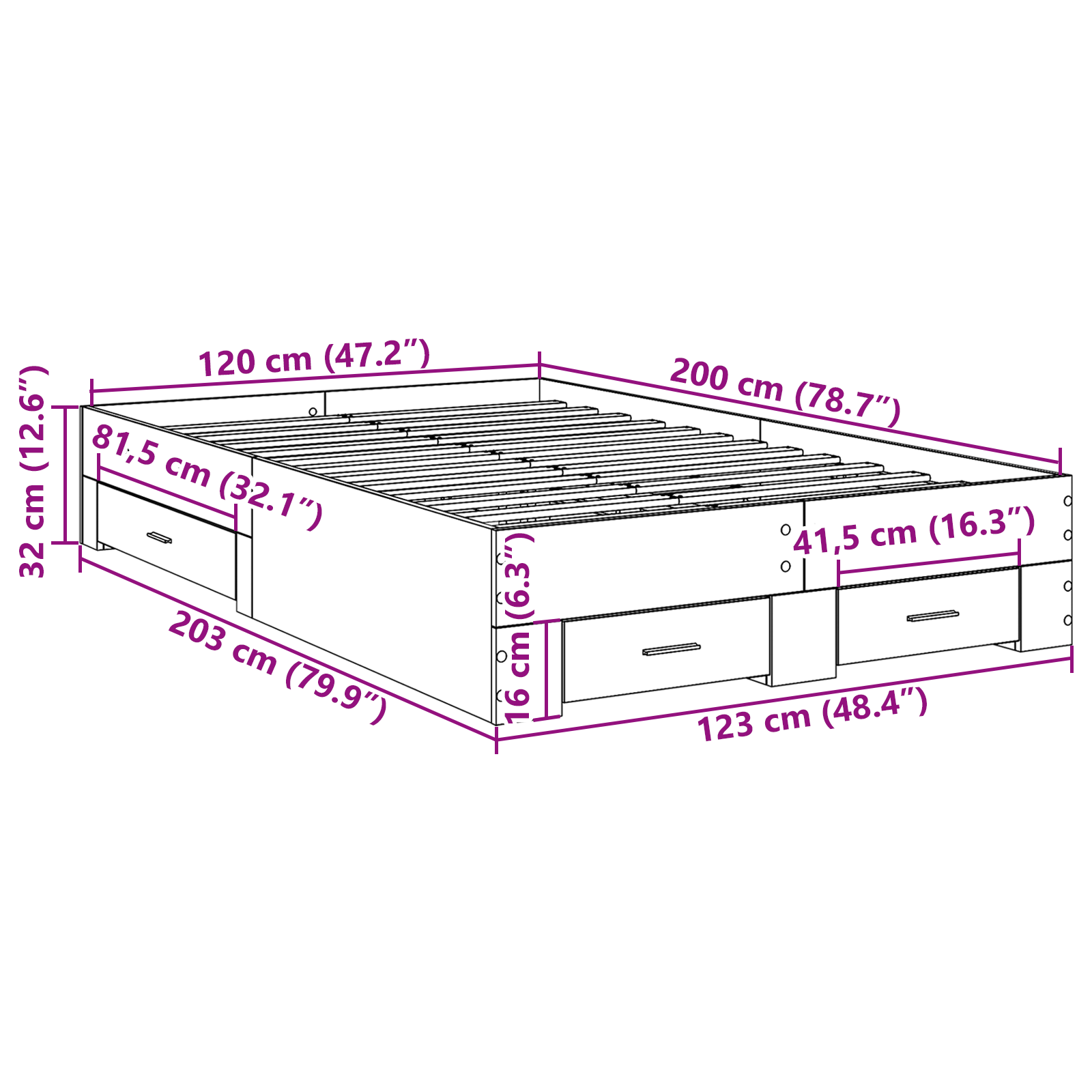 Bed Frame without Mattress with Drawers Double Engineered Wood - Image 10