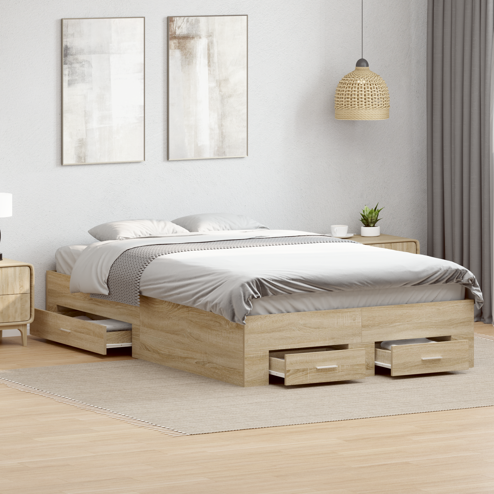 Bed Frame Sonoma Oak 140x200 cm Engineered Wood