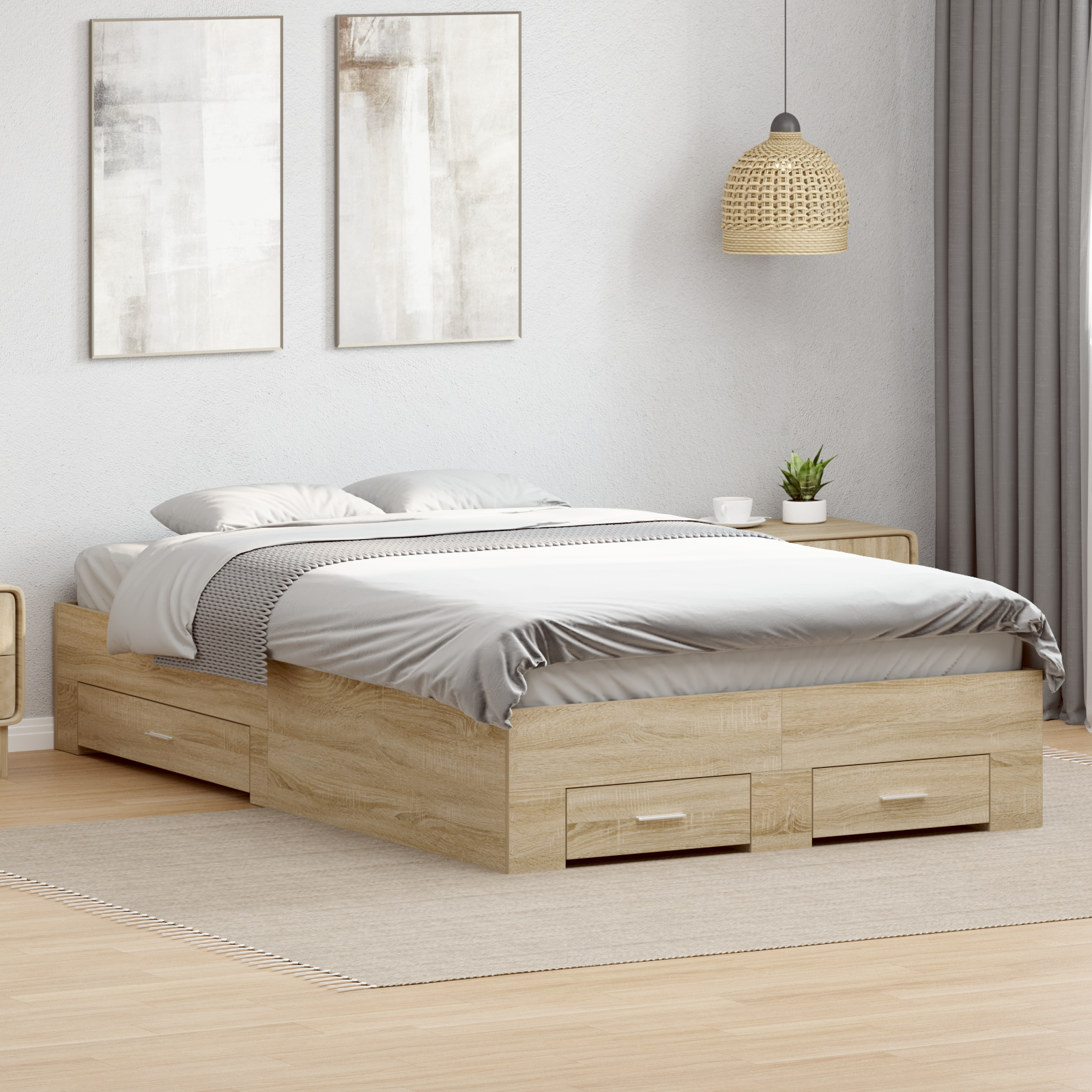 Bed Frame Sonoma Oak 140x200 cm Engineered Wood - Image 4