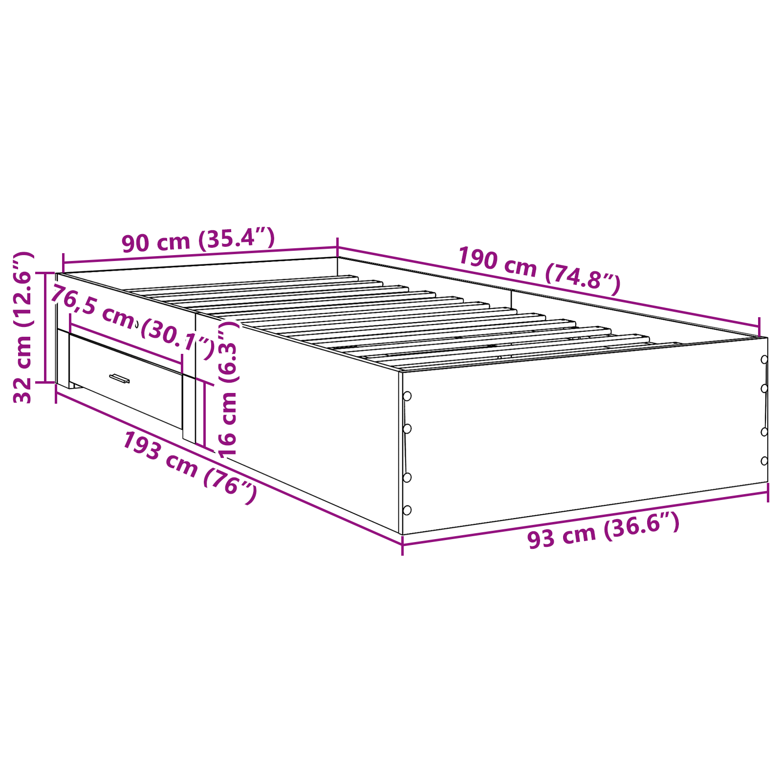 Bed Frame Sonoma Oak 90x190 cm Engineered Wood - Image 10