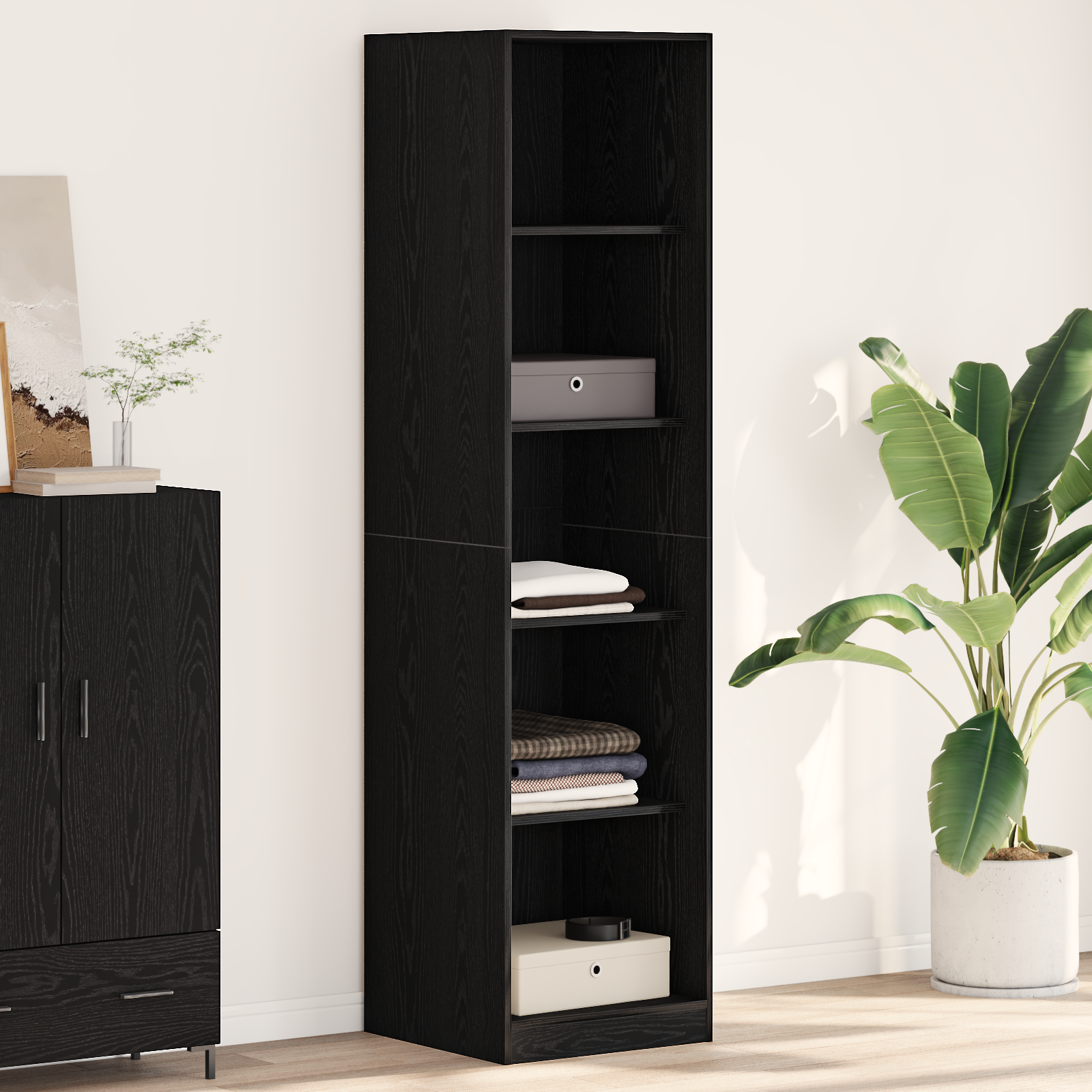 Black Oak Wardrobe - 50 x 50 x 200 cm - Made of Engineered Wood