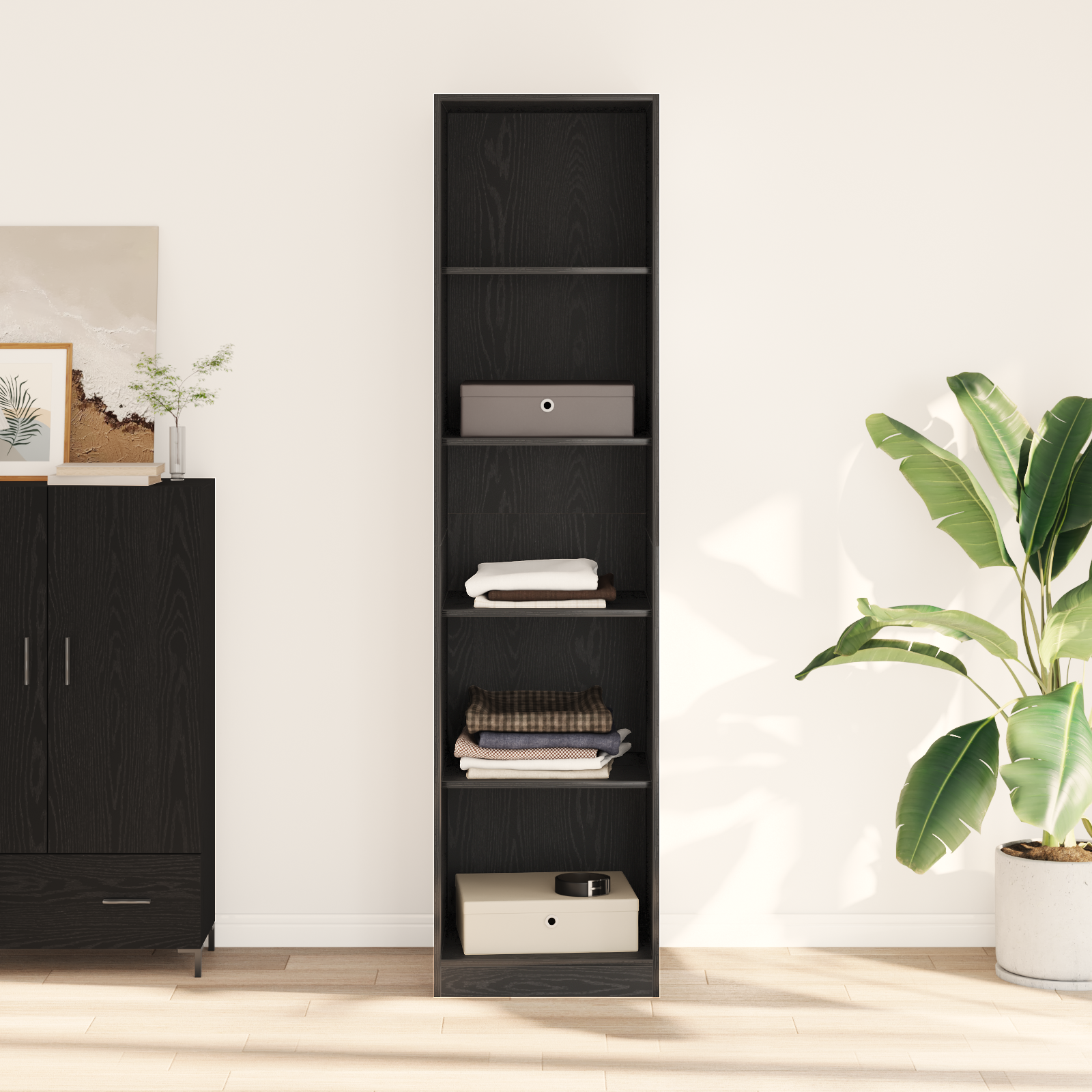Black Oak Wardrobe - 50 x 50 x 200 cm - Made of Engineered Wood - Image 4
