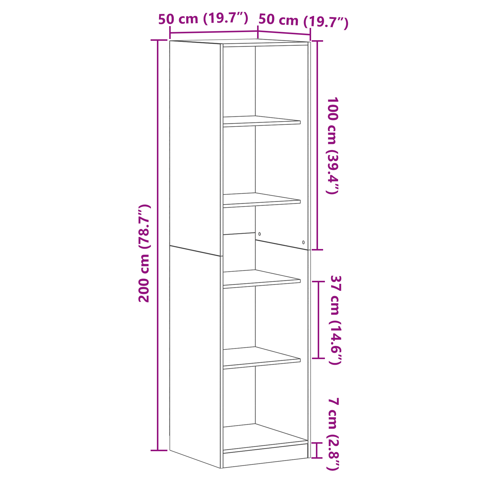 Black Oak Wardrobe - 50 x 50 x 200 cm - Made of Engineered Wood - Image 9