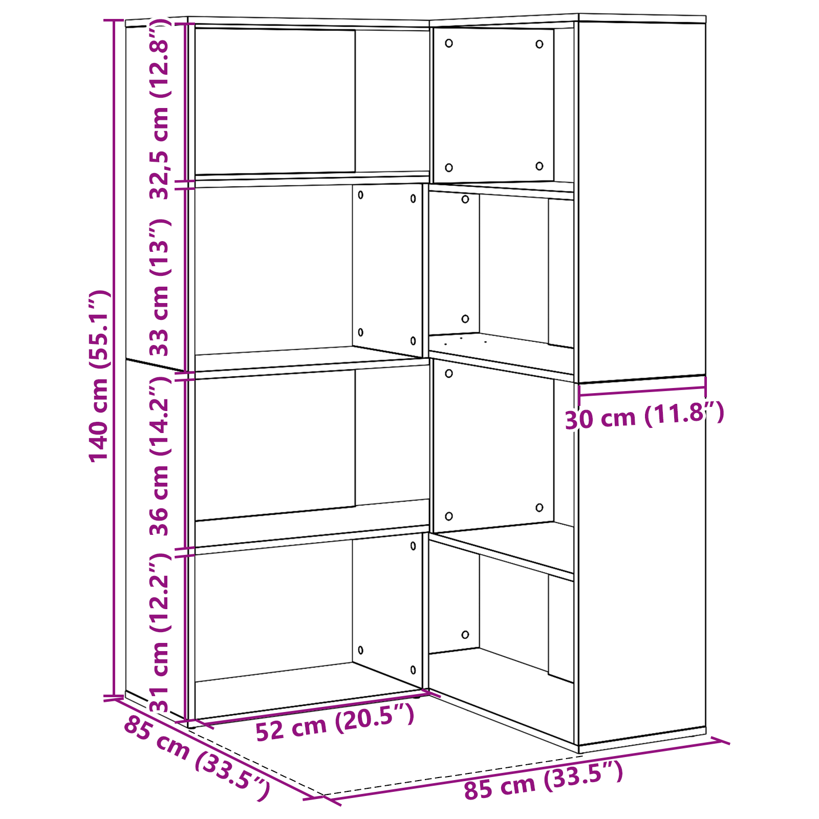 Corner Cabinet Black Oak 140x30x140 cm Engineered Wood - Image 9