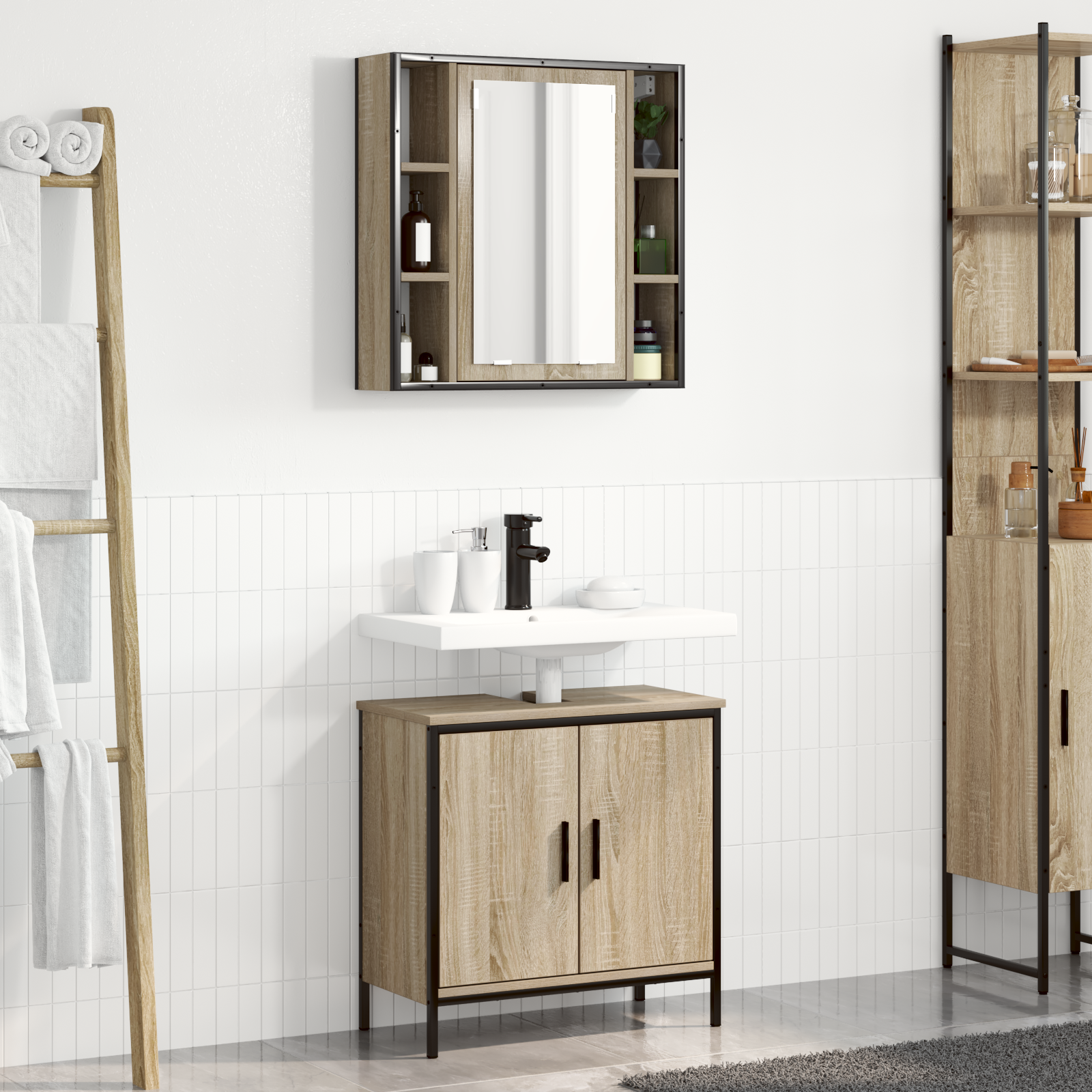 2 Piece Bathroom Furniture Set Sonoma Oak Engineered Wood