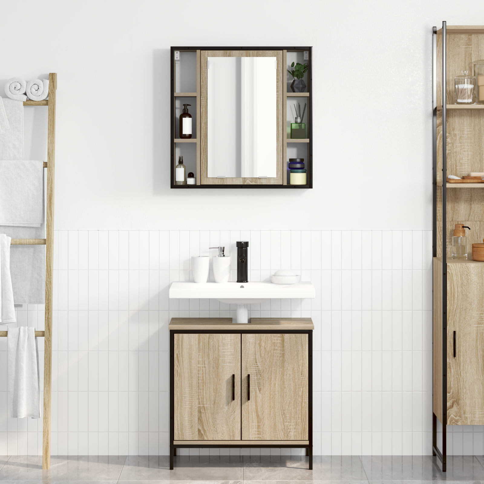 2 Piece Bathroom Furniture Set Sonoma Oak Engineered Wood - Image 4