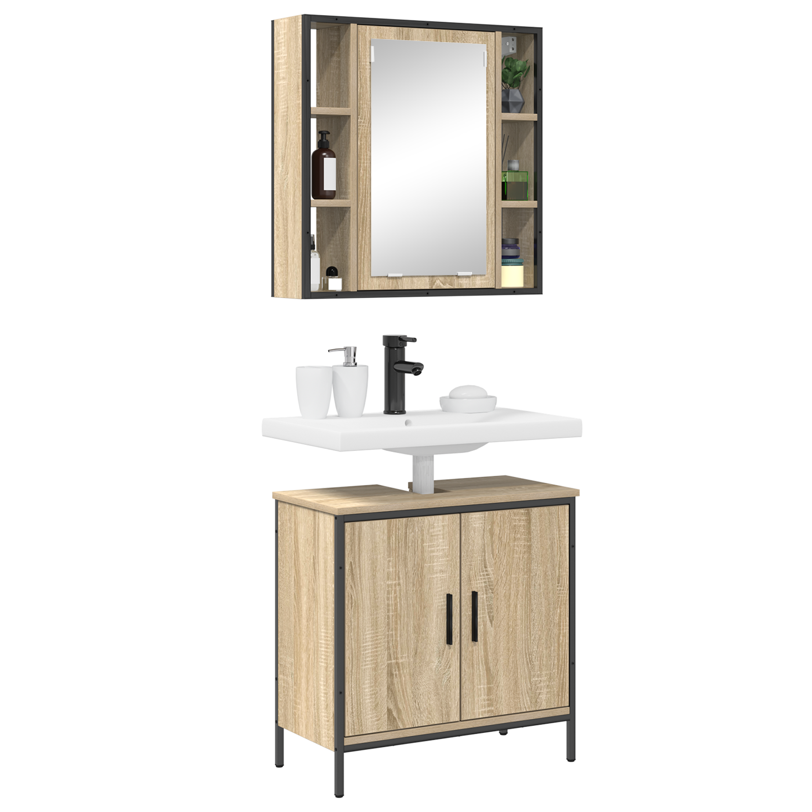 2 Piece Bathroom Furniture Set Sonoma Oak Engineered Wood - Image 3