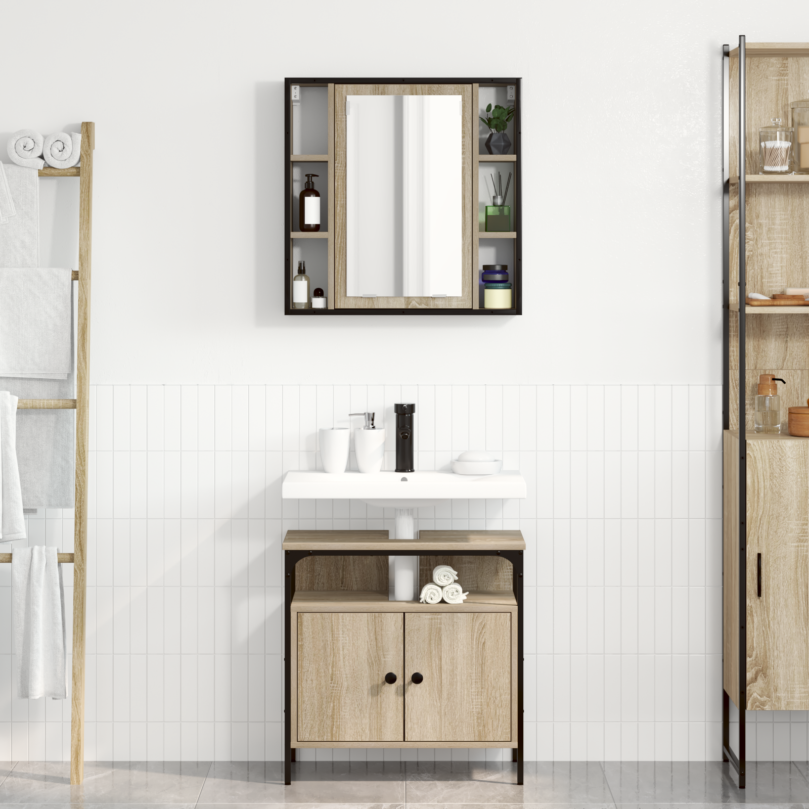 2 Piece Bathroom Cabinet Set Sonoma Oak Engineered Wood