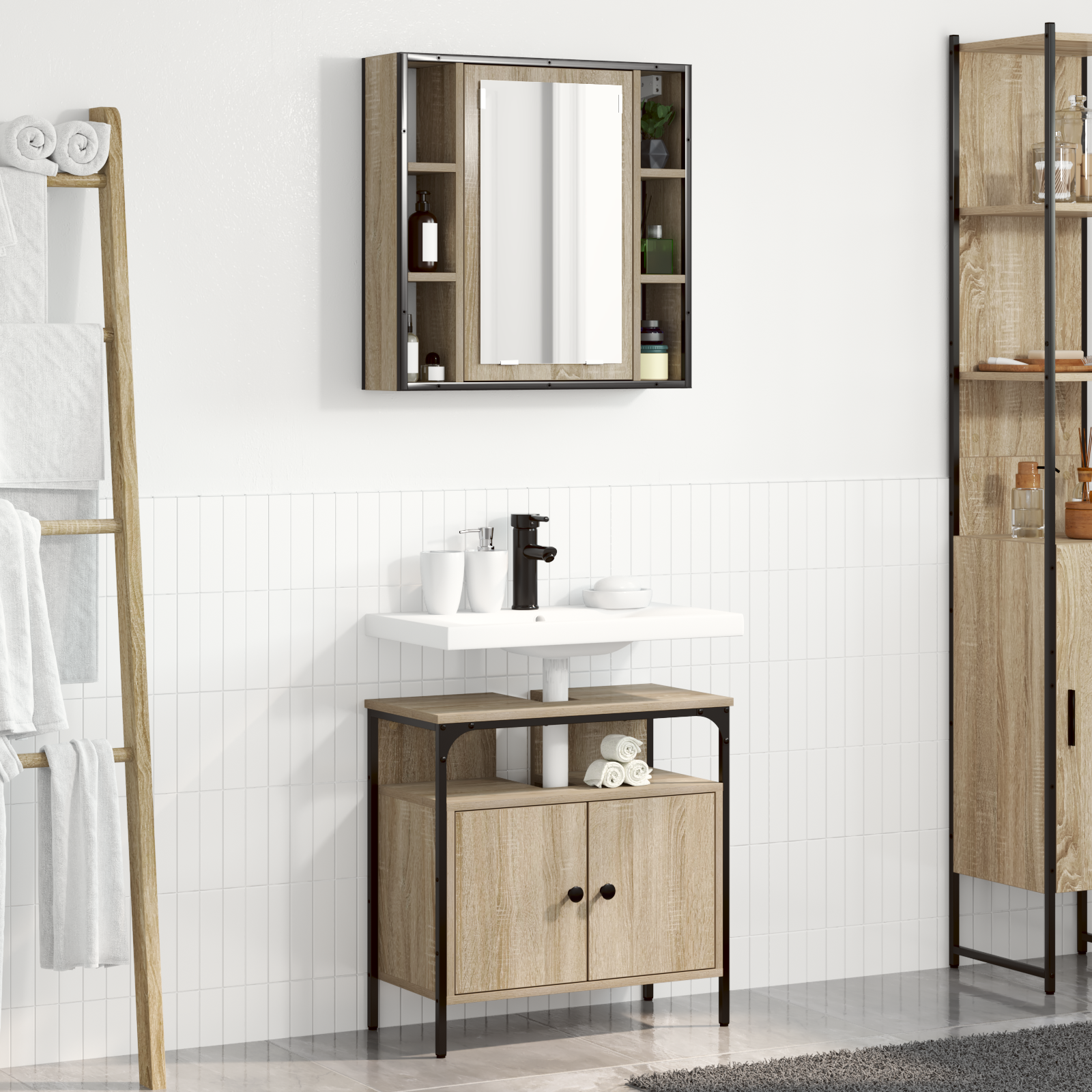2 Piece Bathroom Cabinet Set Sonoma Oak Engineered Wood - Image 4
