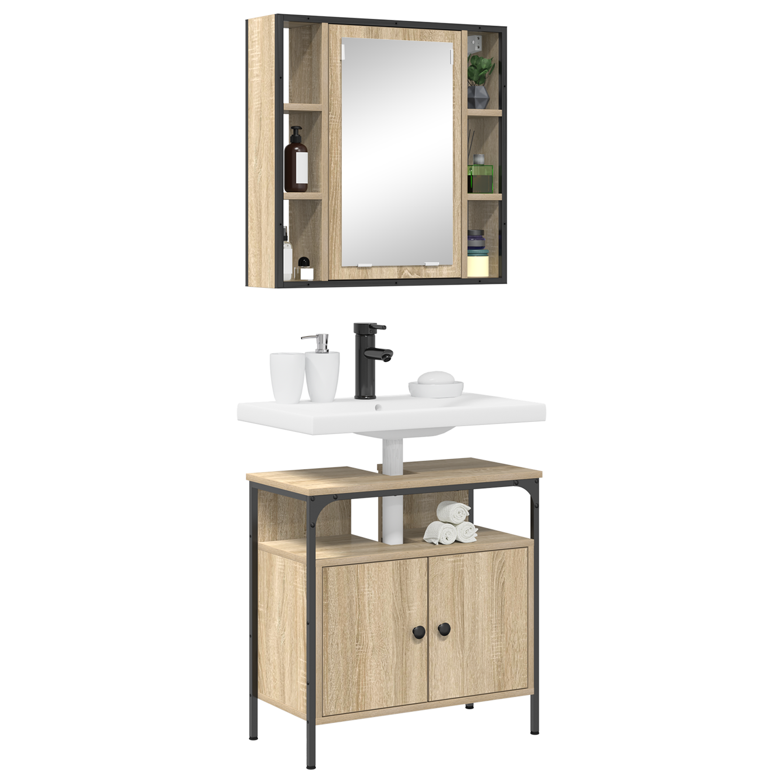 2 Piece Bathroom Cabinet Set Sonoma Oak Engineered Wood - Image 3